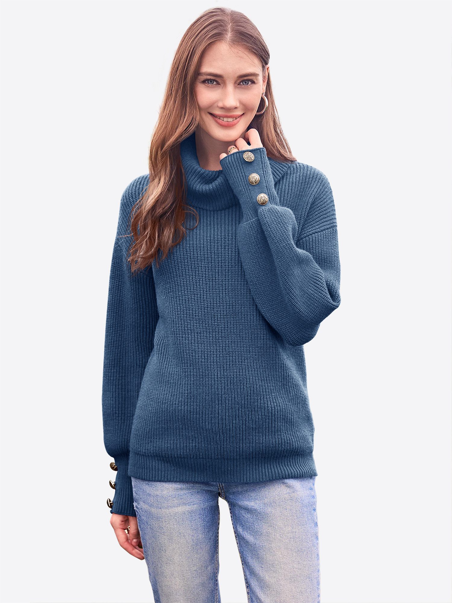 Imily Bela Sweater Damen Oversize Strickpullover mit Rollkragen (Packung, 1 günstig online kaufen