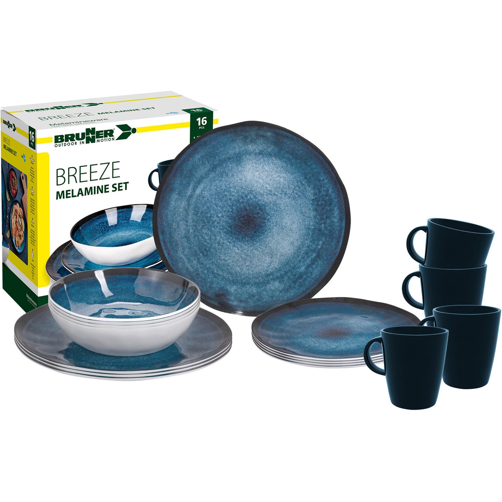 BRUNNER Geschirr-Set Campinggeschirr Set Breeze Camping Geschirr, Melamin, Teller Tassen Melamin 16tlg