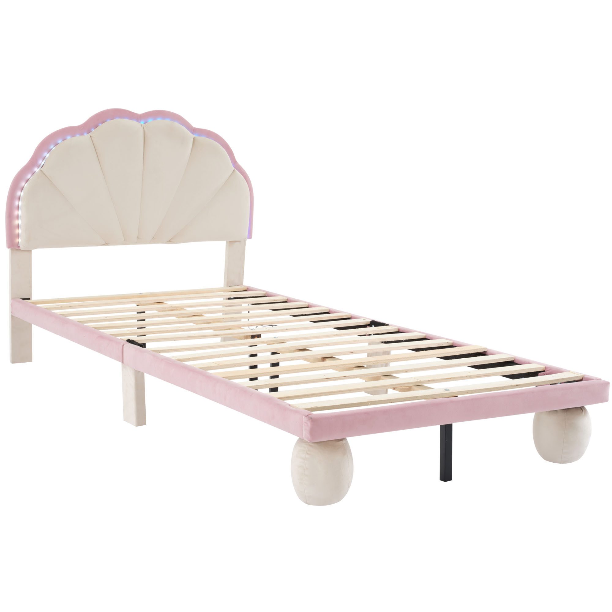 SOFTWEARY Polsterbett mit LED-Beleuchtung (90 x 200 cm), Einzelbett mit Kopfteil und Lattenrost, Jugendbett, Samt