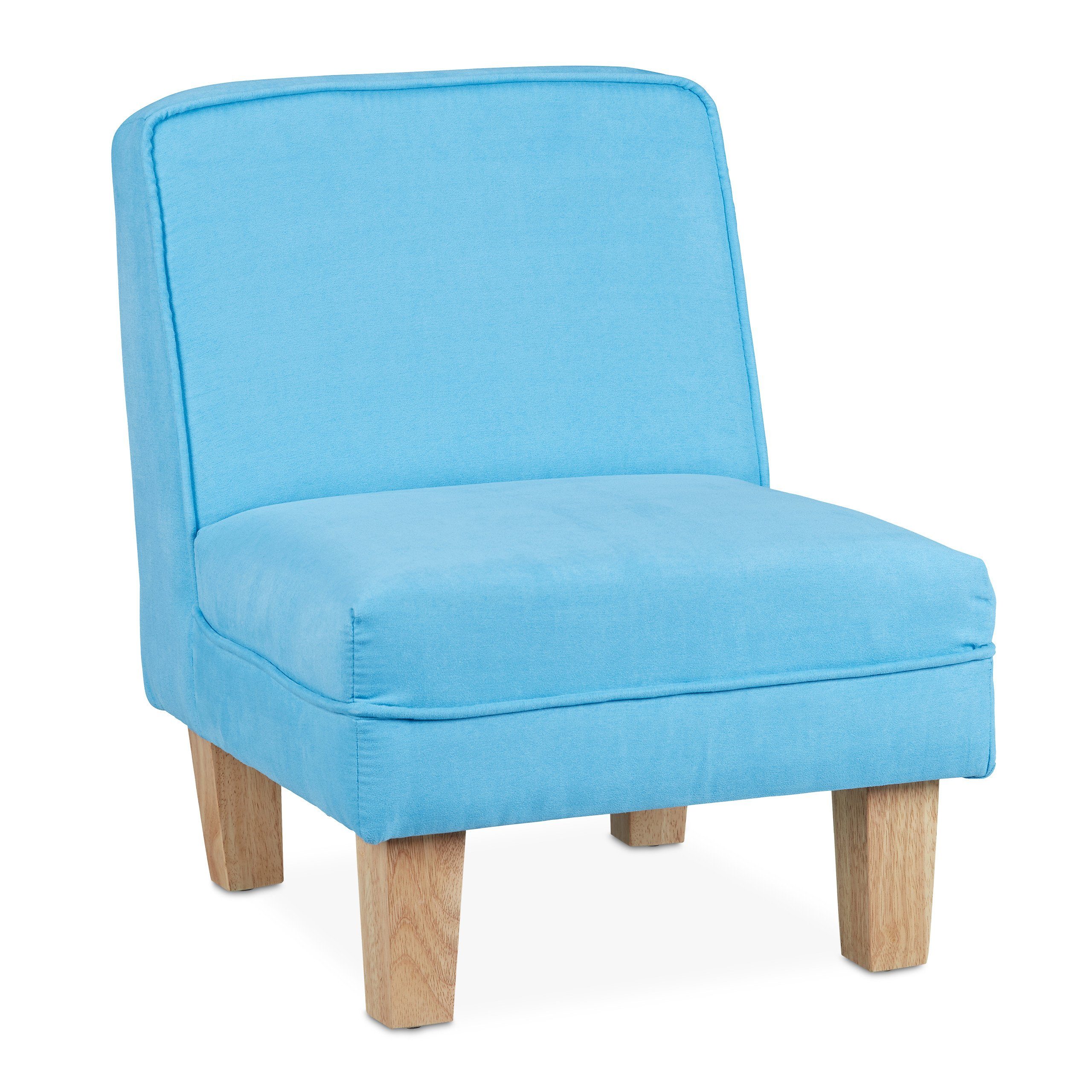 relaxdays Sessel Kindersessel mit Holzfüßen, Blau Hellblau Hellbraun