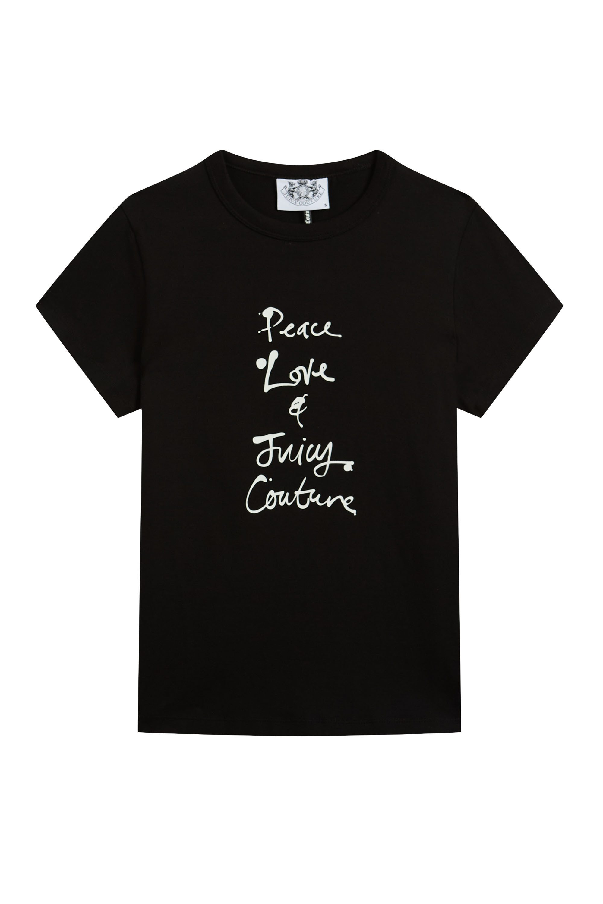 Juicy Couture T-Shirt PEACE LOVE AND JUICY HILTON T-SHIRT Damen T-Shirt Damen, Schriftzug, Statement, Logoprint, Sale