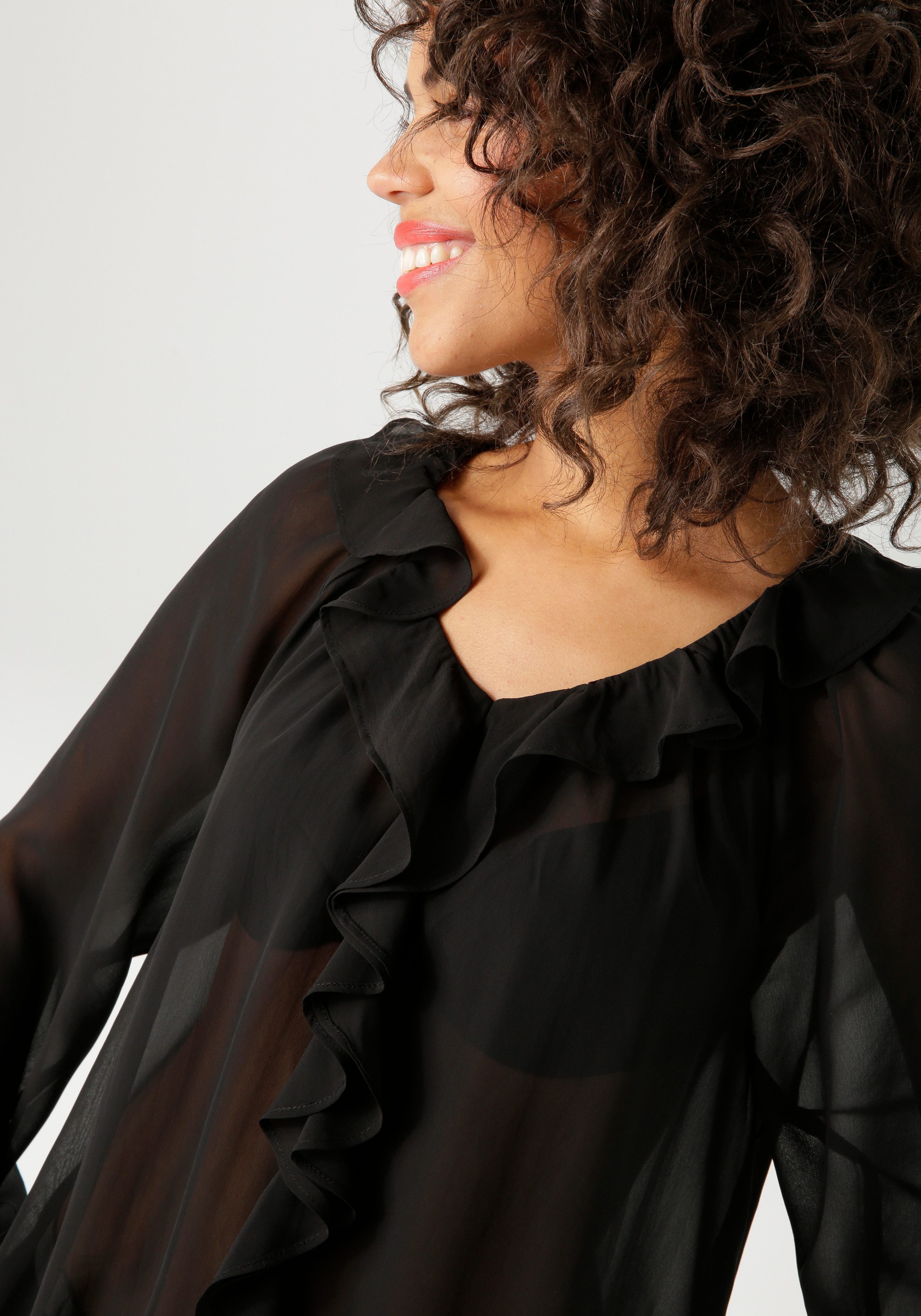 Aniston CASUAL Schlupfbluse mit Rüschen am V-Ausschnitt und im Vorderteil