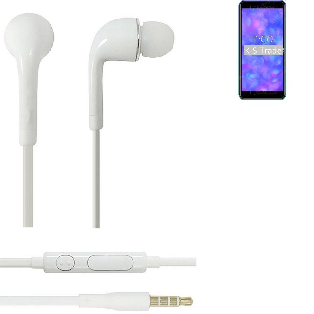 K-S-Trade für BQ Mobile BQ-5565L Fest In-Ear-Kopfhörer (Kopfhörer Headset mit Mikrofon u Lautstärkeregler weiß 3,5mm)