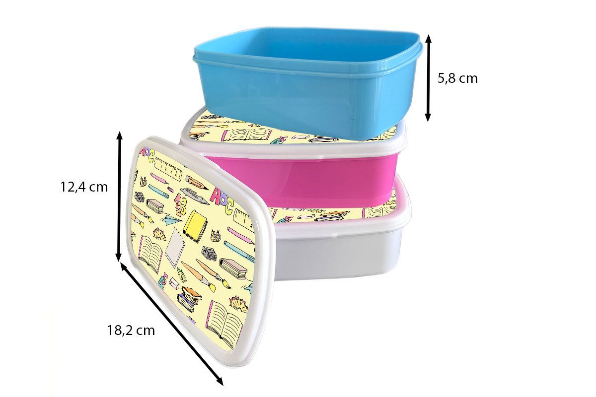 Mädchen Brotbox und Bleistift, Schule für - (2-tlg), für Erwachsene, weiß - und MuchoWow Kunststoff, Brotdose, Jungs Muster Kinder Lunchbox