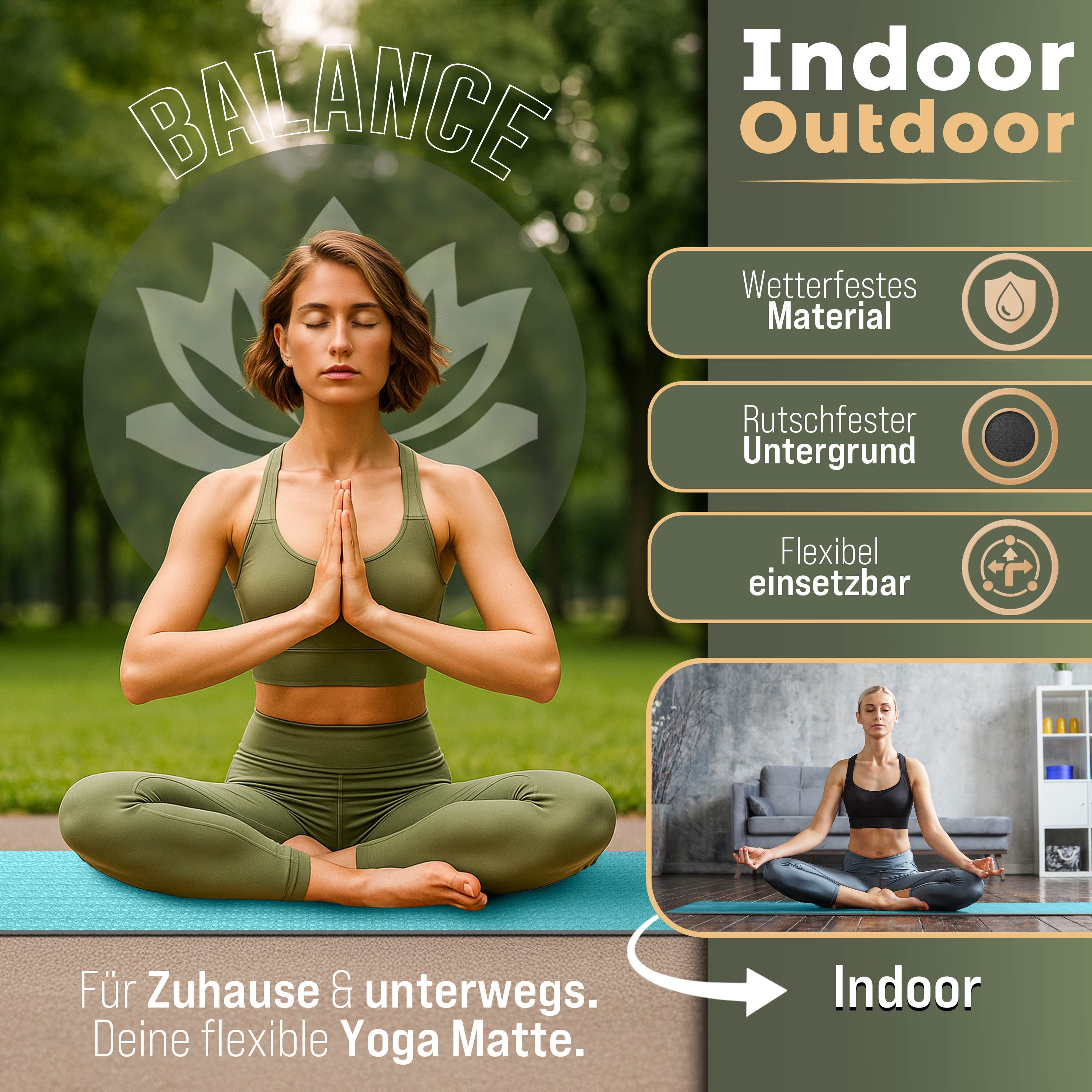 RE:SPORT Gymnastikmatte 183 x 61 x 0,6 cm mit Tragetasche Yogamatte TPE Fitnessmatte (rutschfest), Trainingsmatte mit Tragegurt Fitness Gymnastik Pilates Workou – Bild 4 von 5