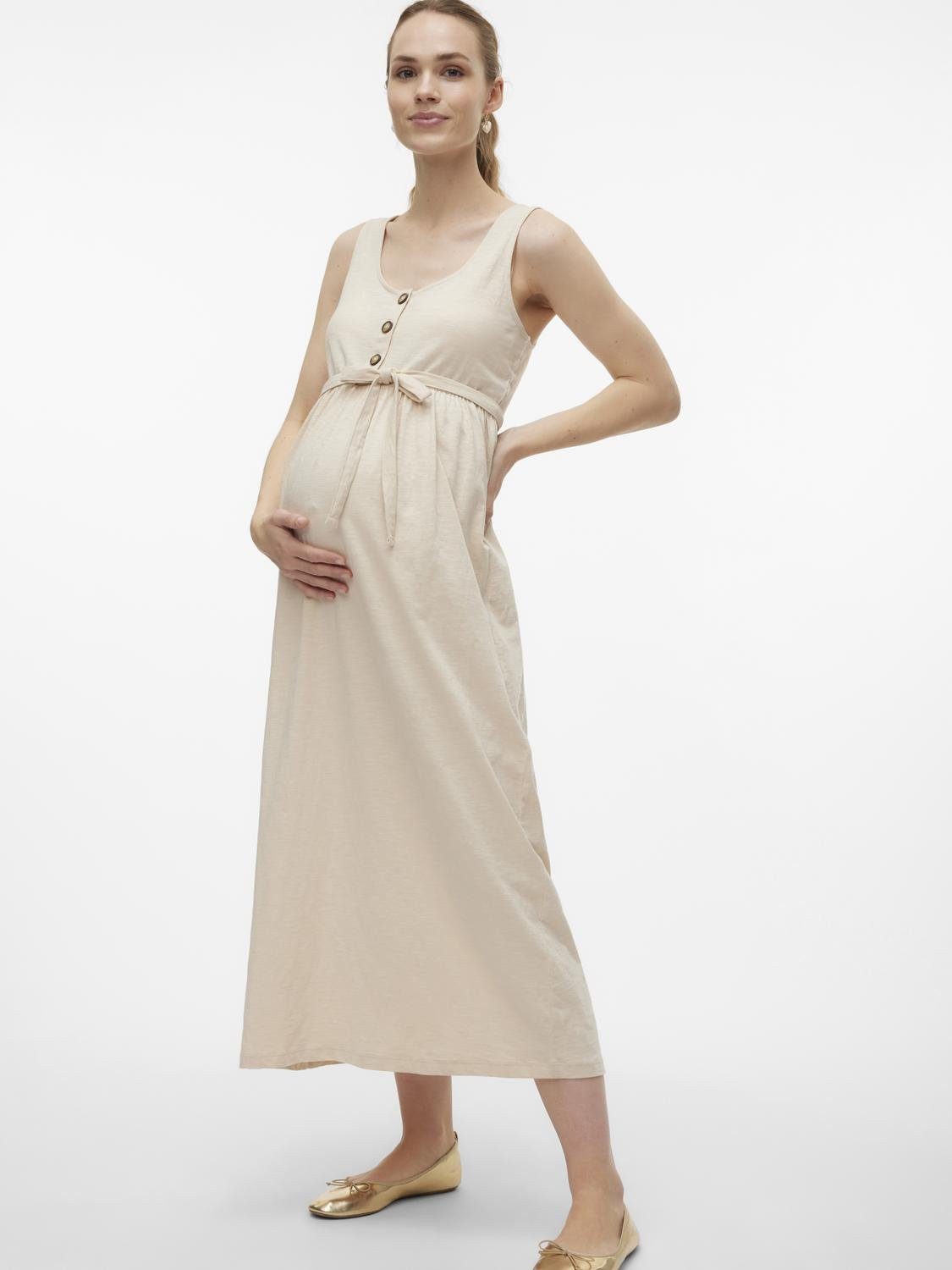Mamalicious Shirtkleid Langes Maxi Umstandskleid mit U-Ausschnitt (lang) 7235 in Creme
