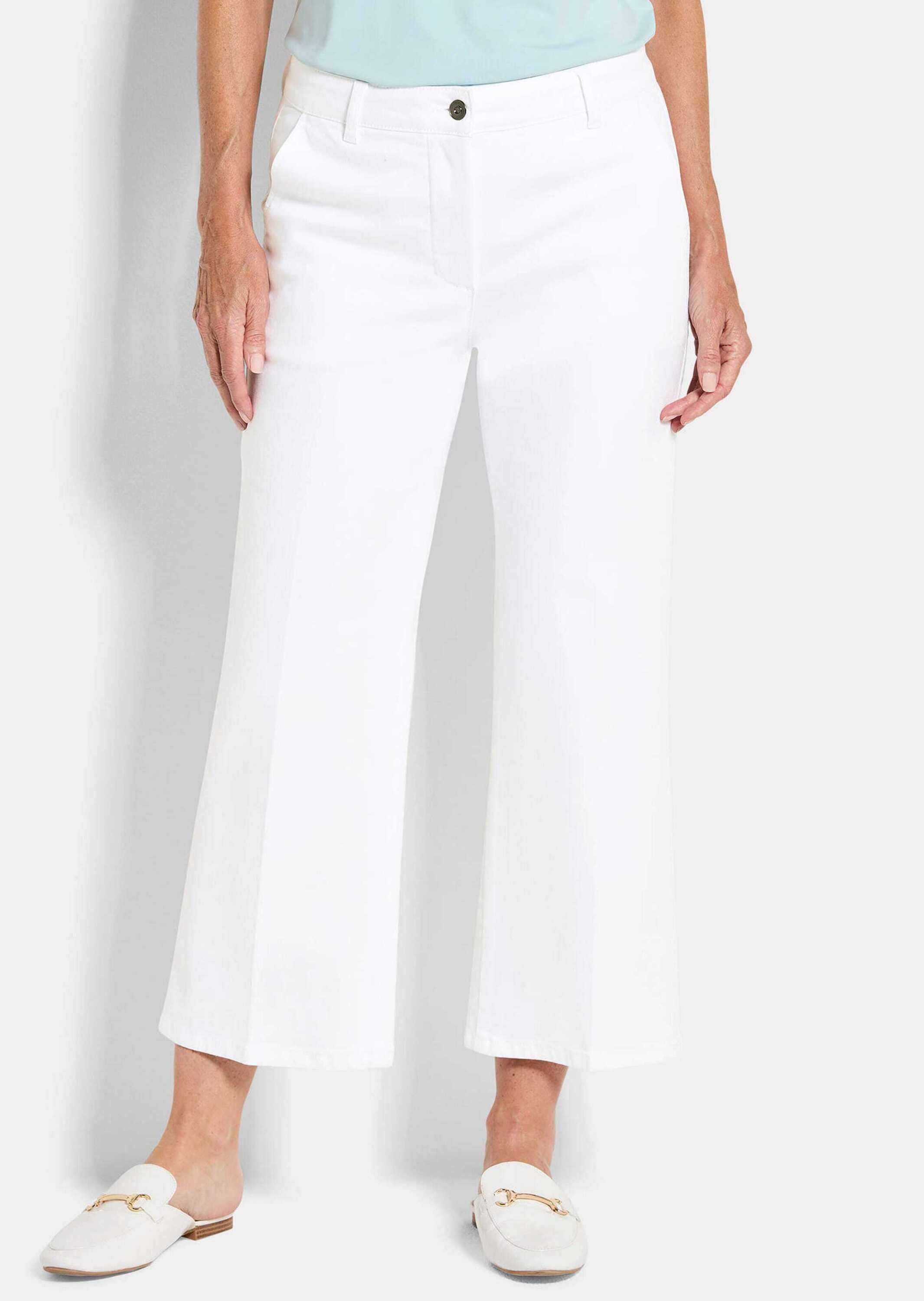 GOLDNER 5-Pocket-Jeans Weite 7/8-Jeans VERA mit Formbund Weite Denim-Culotte mit Bügelfalten, Mid Waist Bund, Gürtelschlaufen