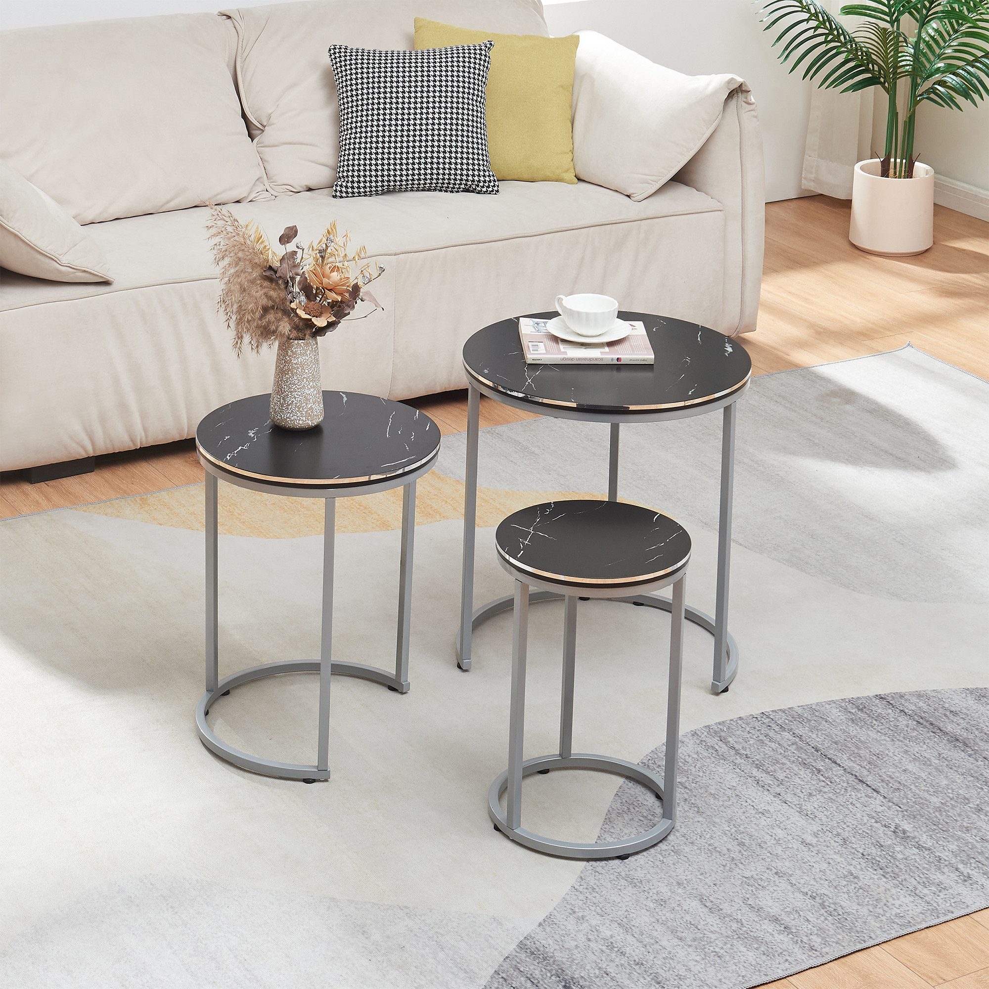 en.casa Satztisch, »Bornholm« in 2er Set Marmor, schwarz günstig online kaufen