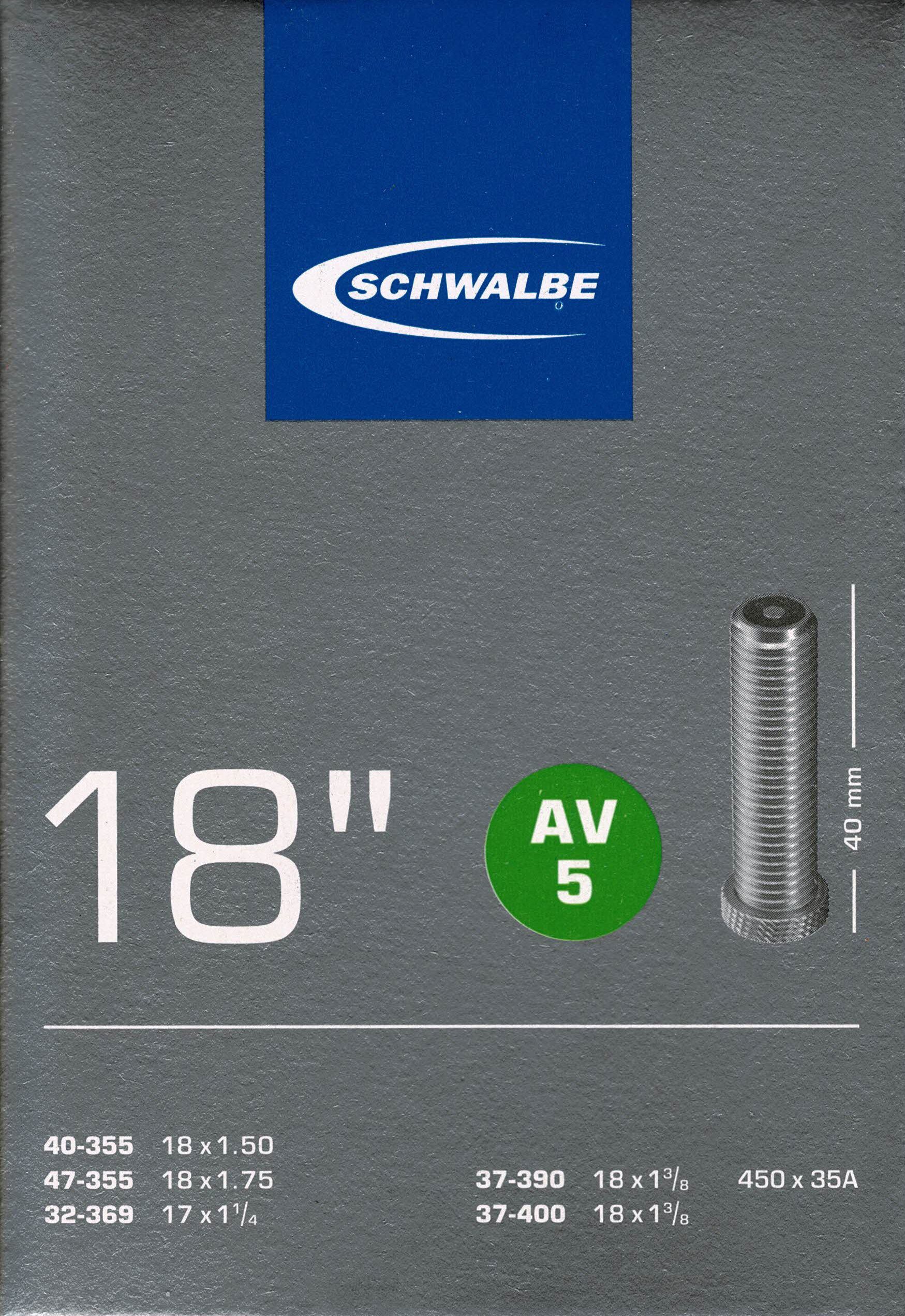 Schwalbe Fahrradschlauch Schwalbe AV 5 Schlauch 18" 40/47-355 Autoventil 40mm AV5, 18 Zoll, 18 Zoll