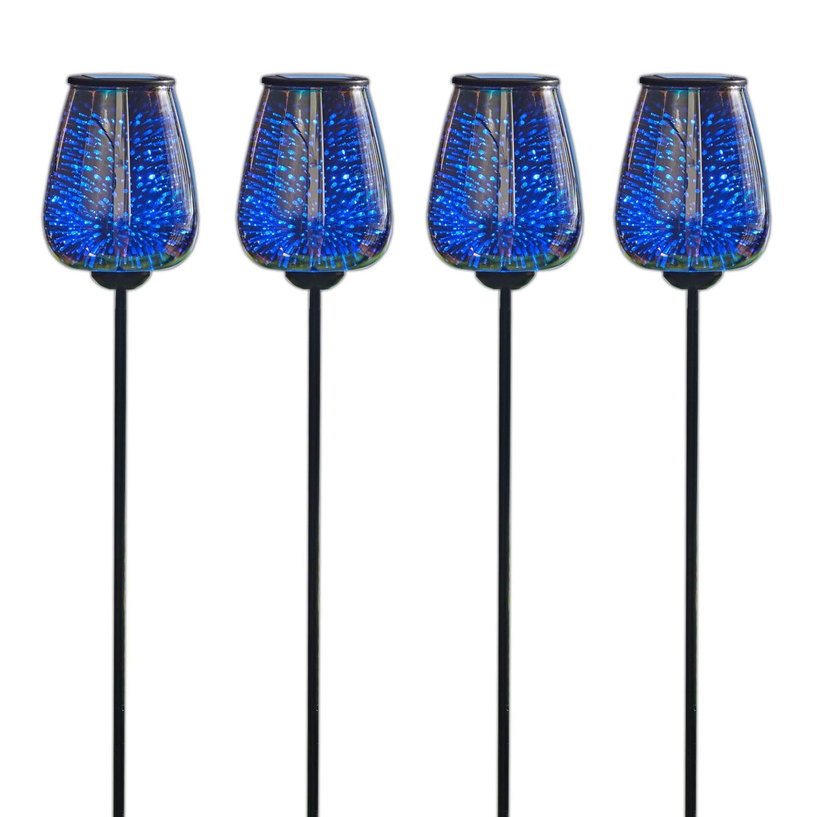 HAC24 LED Solarleuchte 4x Solar Gartenleuchte Dekoleuchte Solarlampe Garten Solarlicht Kelch, Blau, blaues Licht, 73 cm