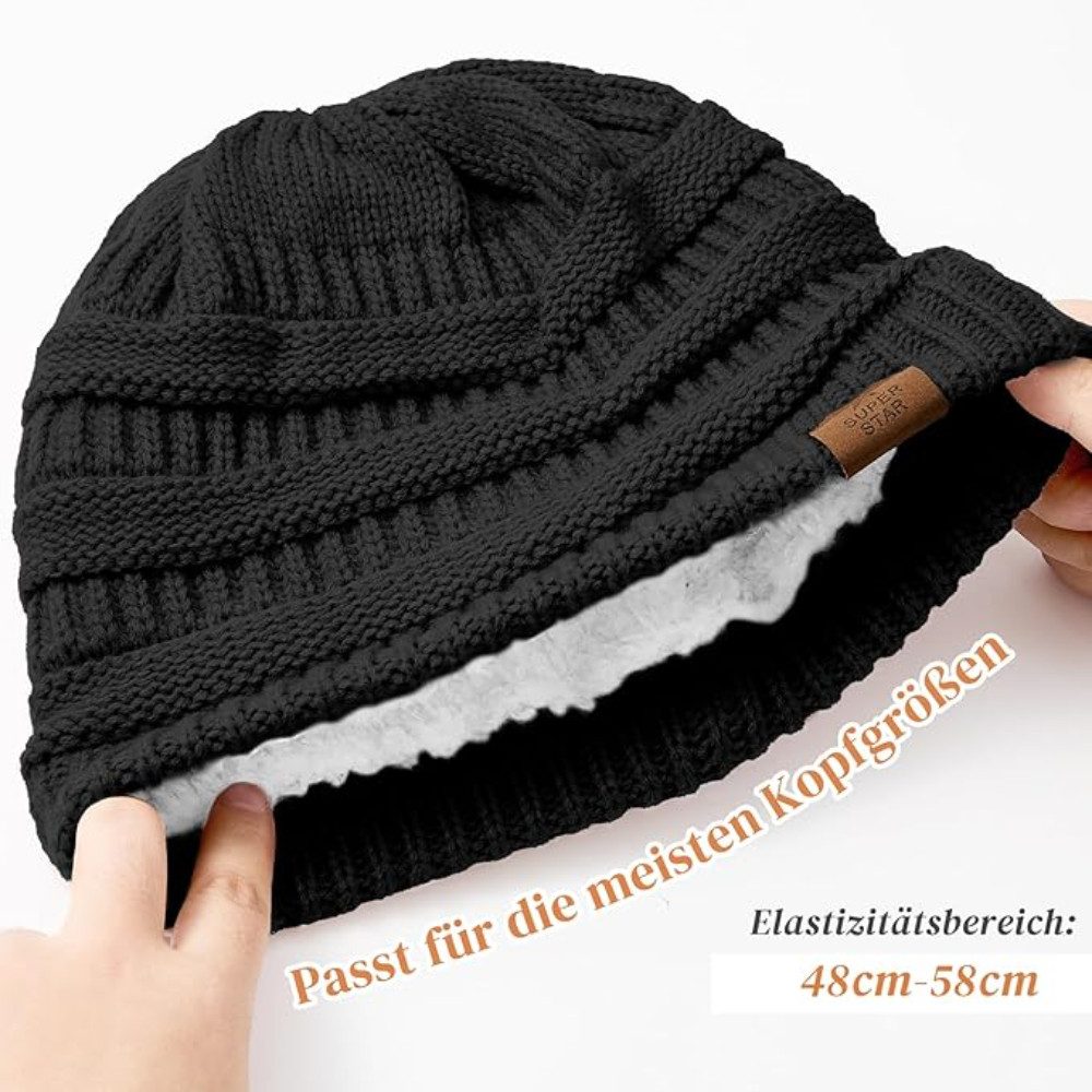 Blusmart Fleecemütze Winterstrickmütze (Grobstrick, gefüttert, Thermomütze) günstig online kaufen