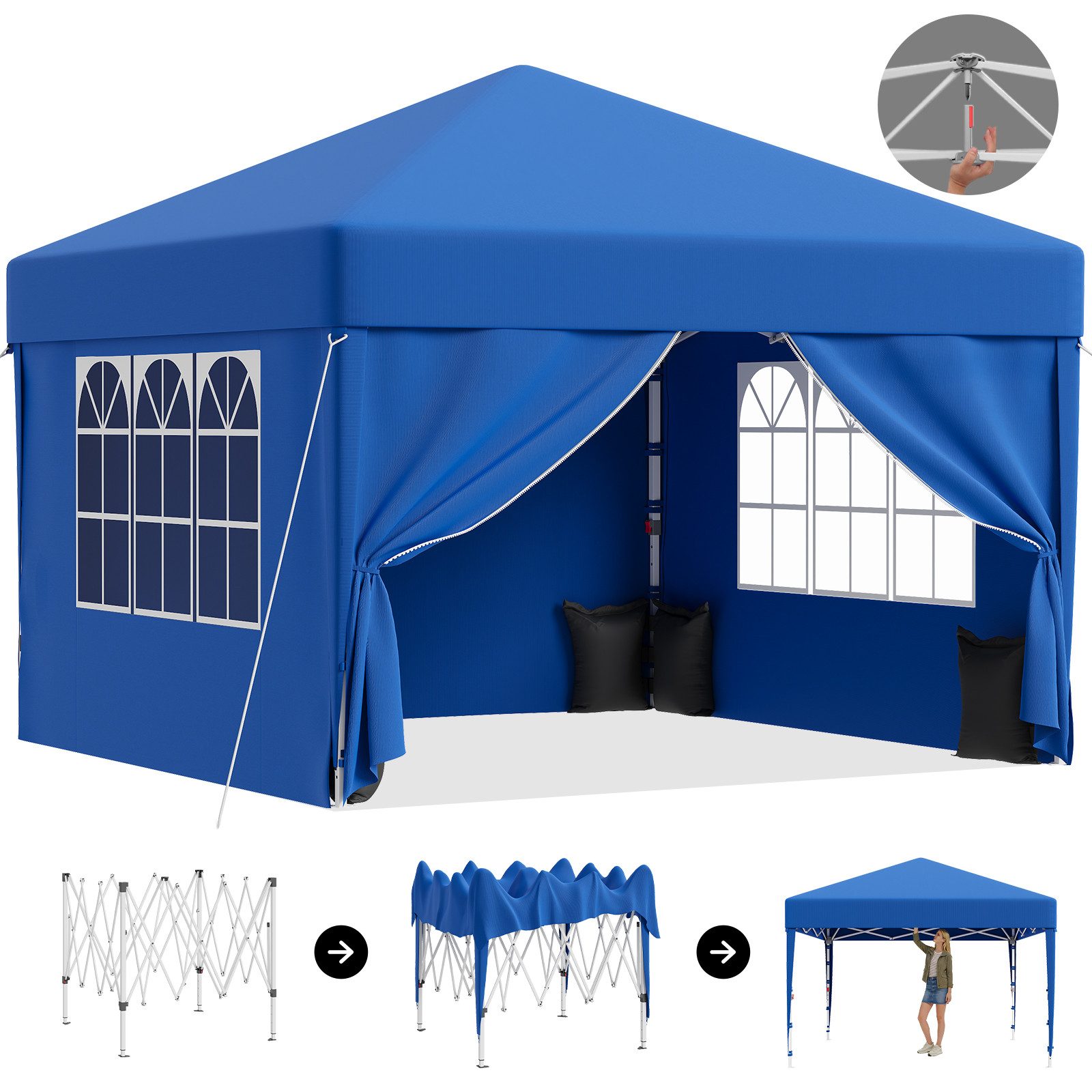 HOMALL Pavillon 3x3/3x6 m Faltpavillon Gartenpavillon Winterfest Pop Up Partyzelt, Wasserdicht Faltpavillon mit 4 Seitenteilen, Sandsäcke