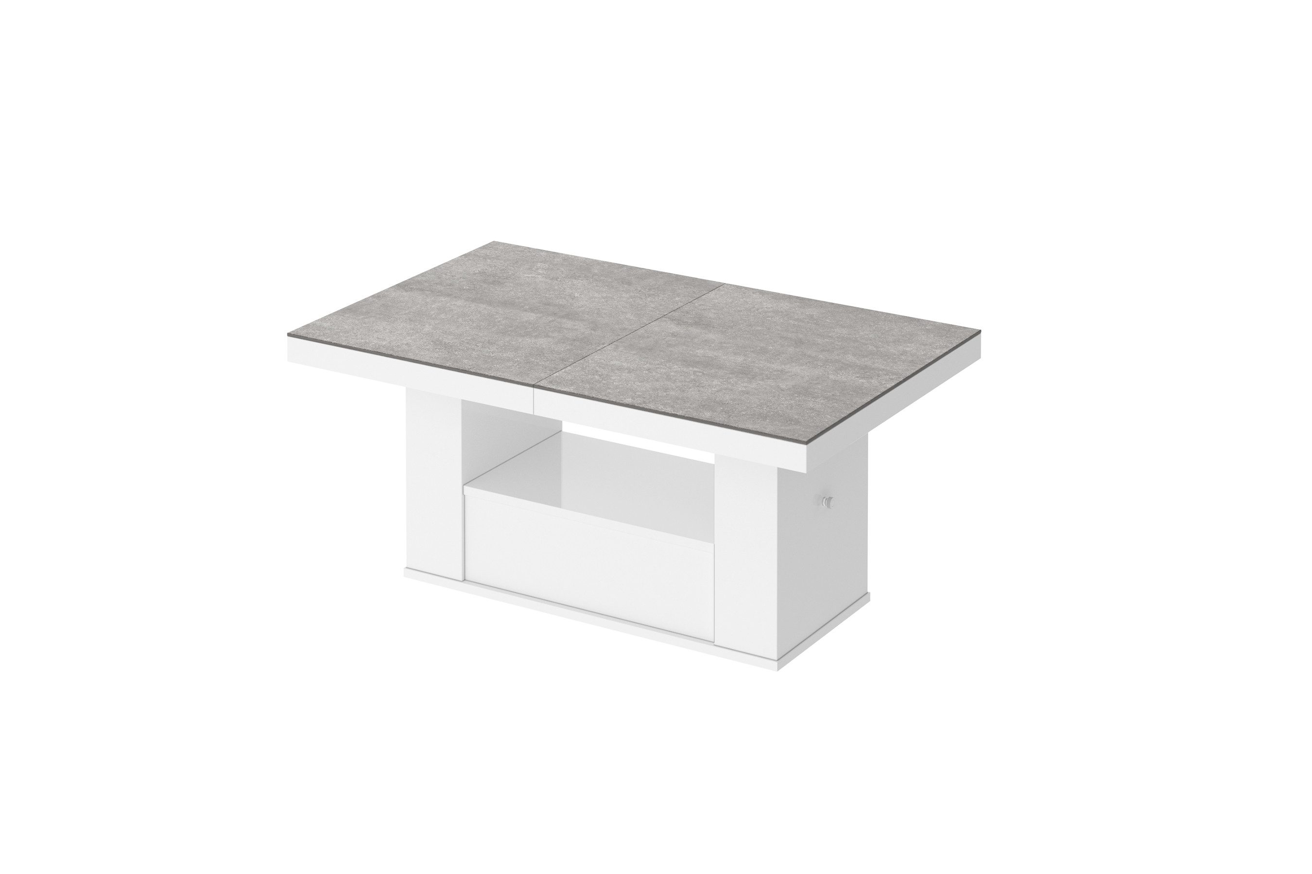 Couchtisch HM-111 Beton - Weiß Hochglanz Schublade höhenverstellbar ausziehbar