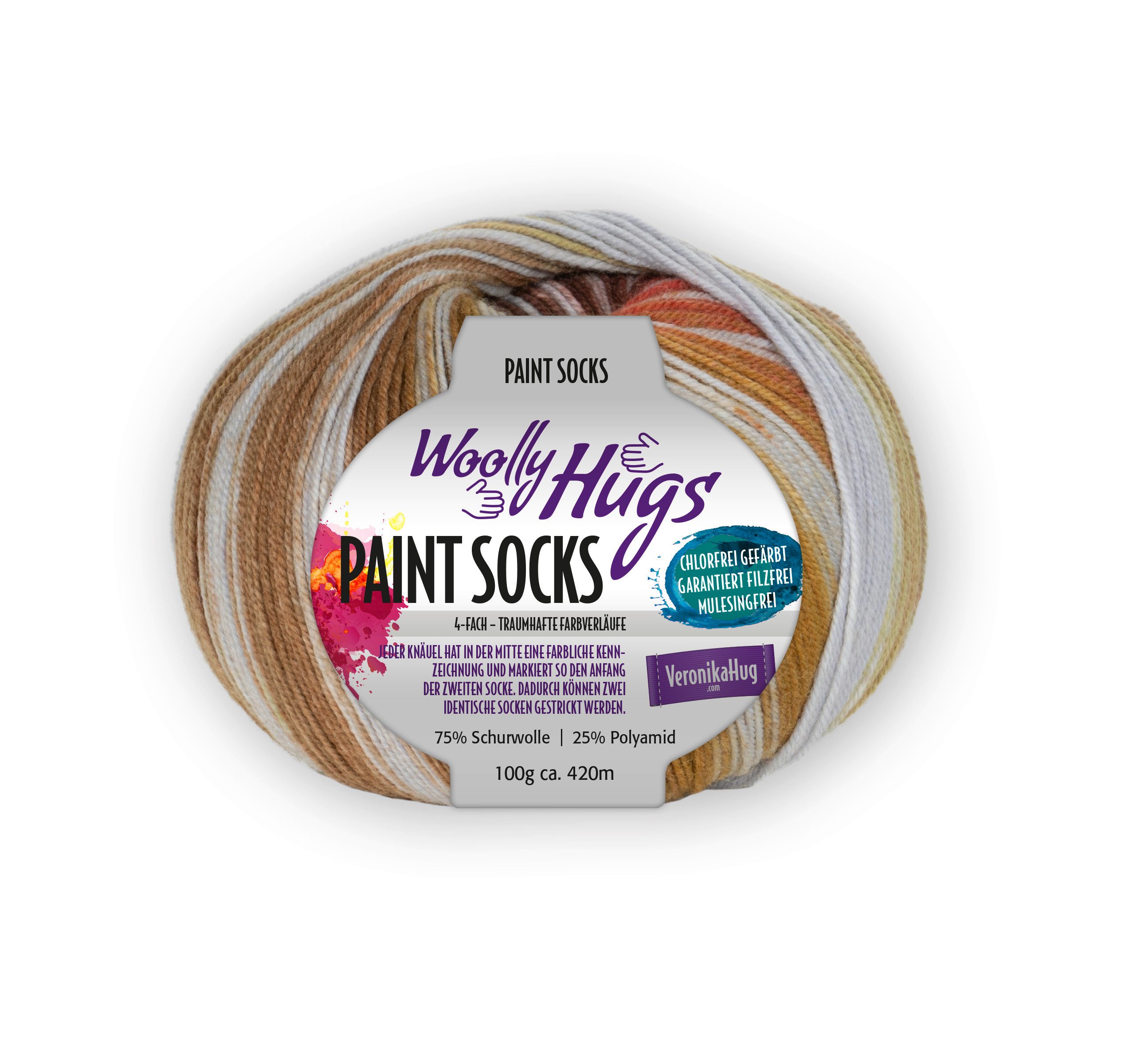 Woolly Hugs PAINT SOCKS Häkelwolle, 420 m (4-fach Sockenwolle mit traumhaften Farbverläufen), 100 g