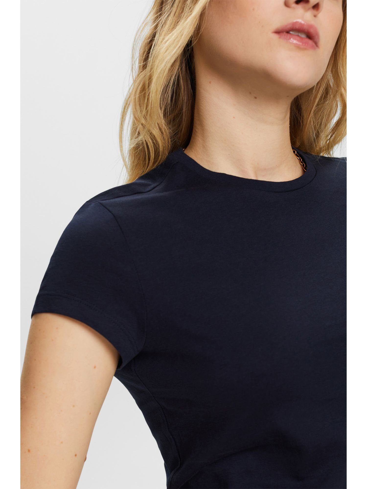 Esprit T-Shirt T-Shirt mit Rundhalsausschnitt, (1-tlg) NAVY % 100 Baumwolle
