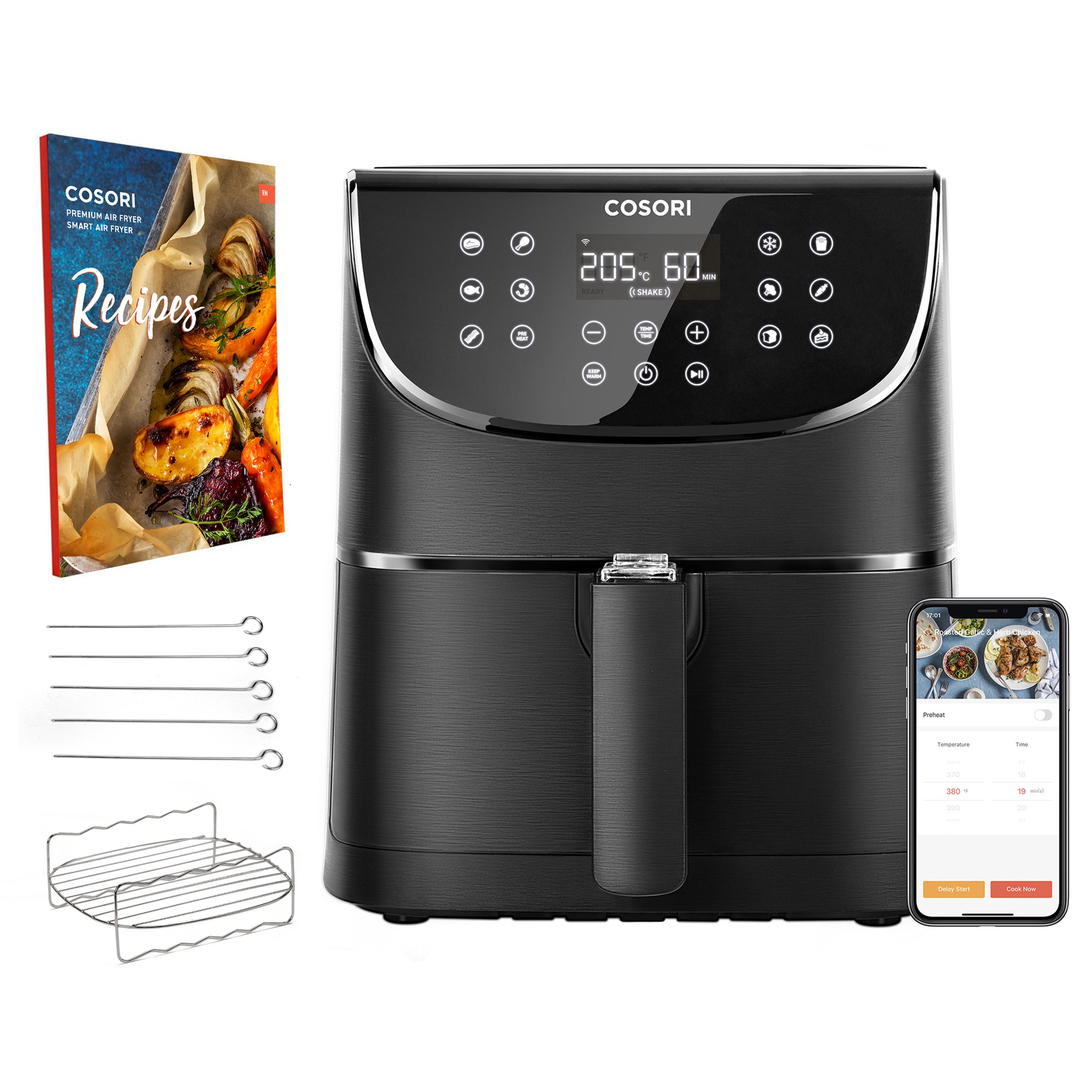 Heißluftfritteuse 5,5L XXL, 13-in-1 Airfryer, ohne fett, Max 205 ℃, 55 % Energiesparend