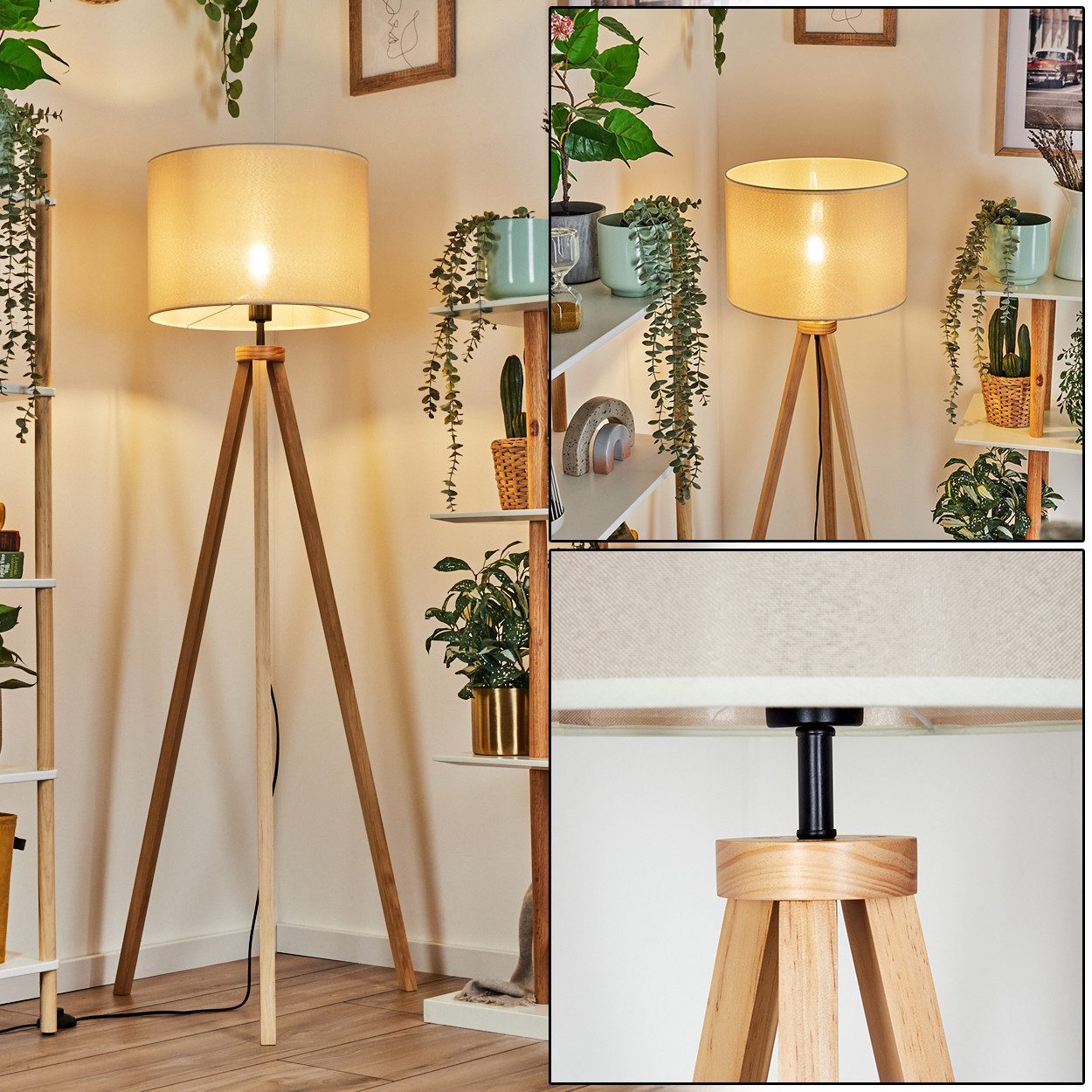 hofstein Stehlampe Stehlampe aus Holz/Stoff in günstig online kaufen