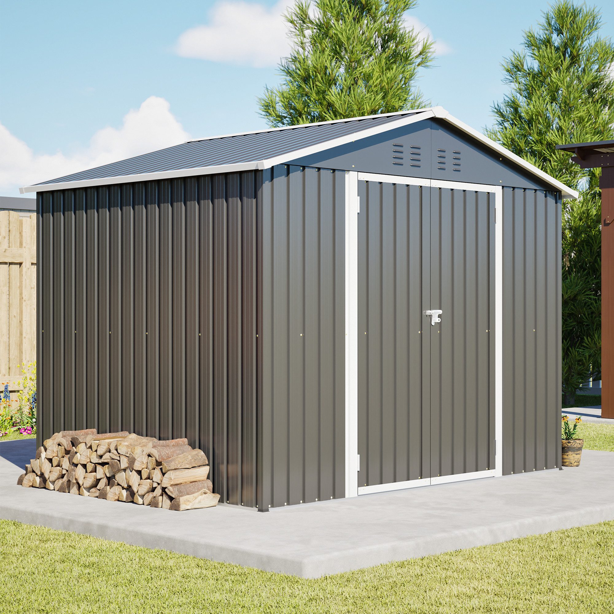 CHICFURN Gerätehaus Stabiles Metall-Gartenschuppen mit Klapptür für Werkzeuge, BxT: 240,40x192,30 cm, (Packung, 1 St), Mit UV- und wasserdichtem Schrägdach, 8 x 6 FT, Lüftungen, Schwarz