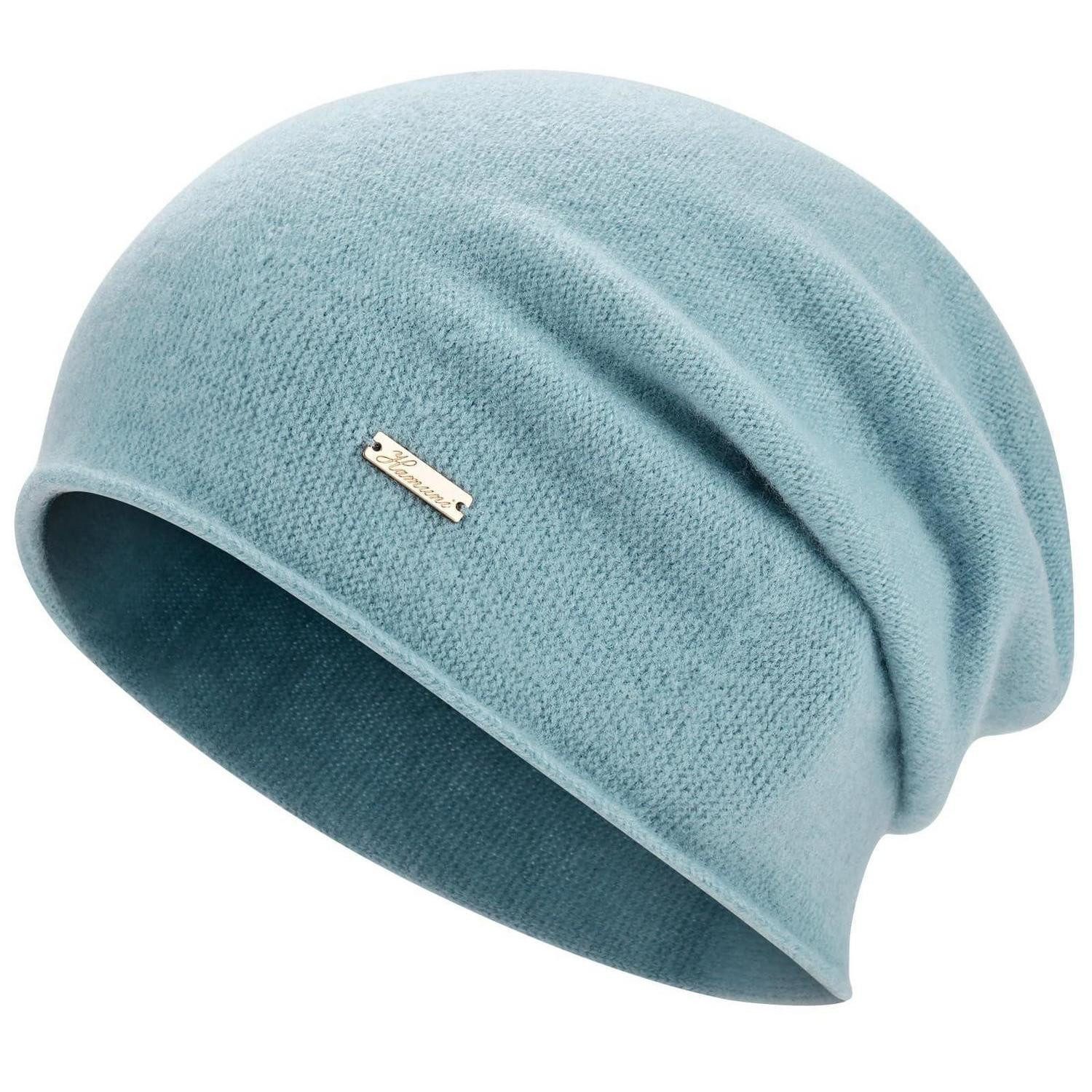 Beanie Mütze Damen Herren Australische Wolle Beanie Slouch Chemo Blau