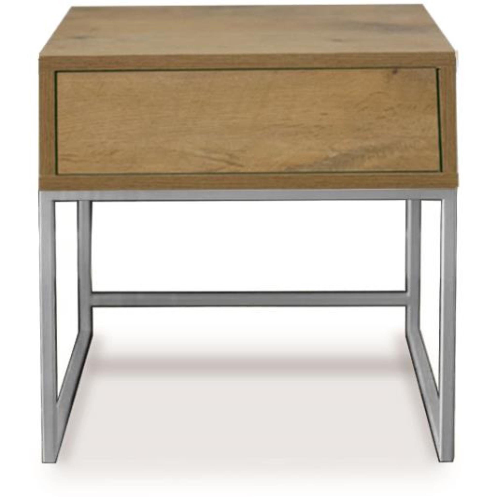 Chrom Tisch Holztischplatte), Nachttisch modernes (Metallgestell, Eiche cm (BxHxT) 45x50x35 | Schublade Kerry Wotan Beautysofa mit