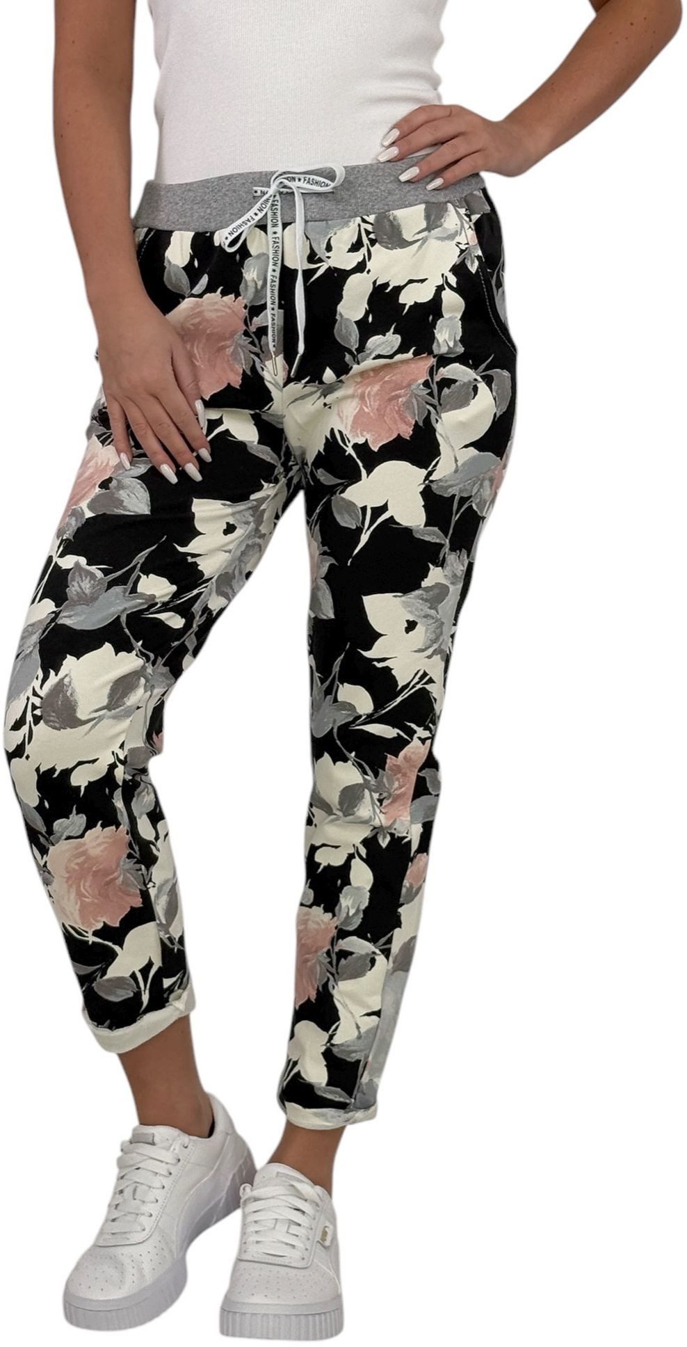 Jogginghose Damen Hose Blumen Jogginghose Baumwolle gemustert Gr. S/M 287