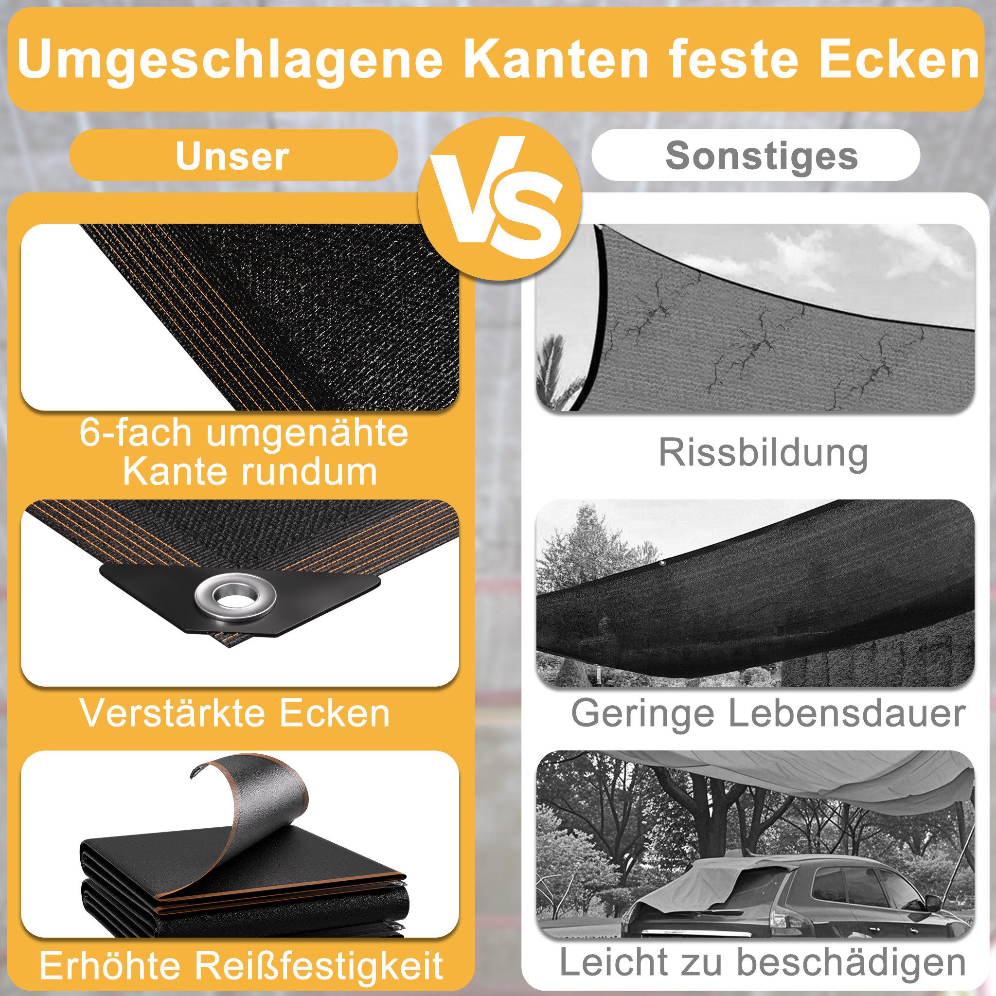 FIVMEN Sonnensegel Schattennetz mit ÖSen Sonnenschutz Windschutz Schattiernetz mit Rope, UV-Schutz 90-95% Shading Rate aus HDPE für Balkon Terrasse Garten – Bild 5 von 5