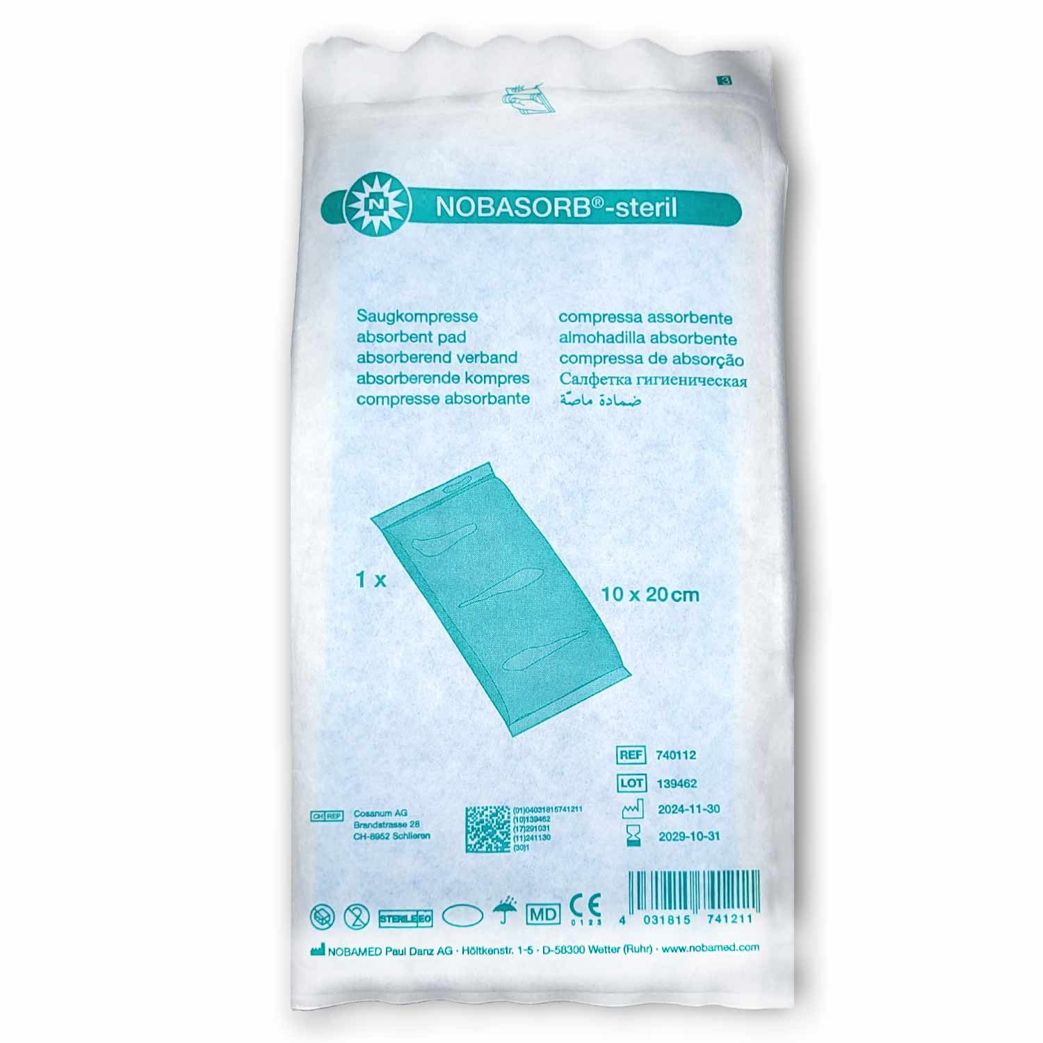 NOBAMED Paul Danz AG Erste-Hilfe-Set Nobasorb sterile Saugkompressen, 10 x 20 cm, Wundauflage, weiß
