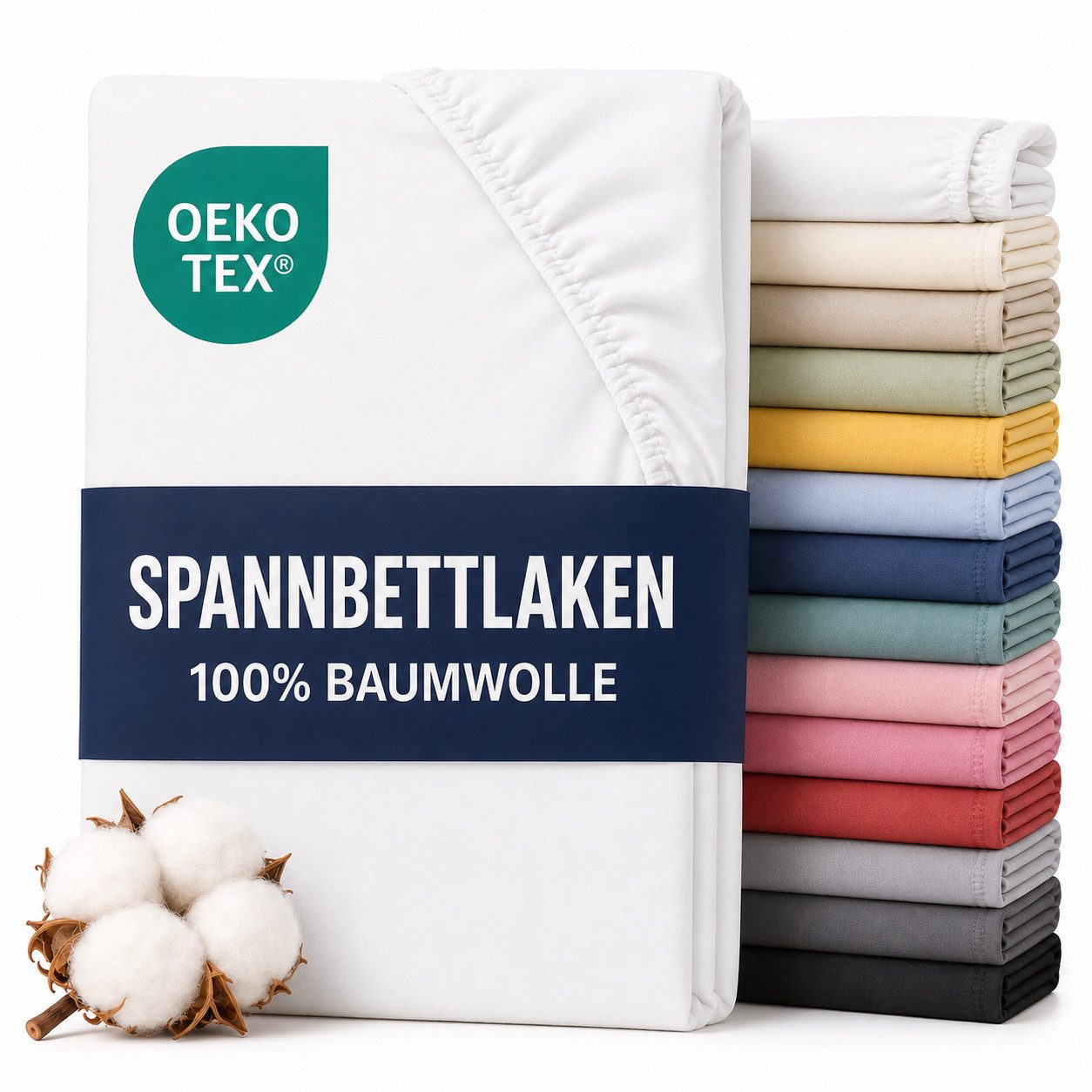 Komfortec Spannbettlaken Premium Jersey Bettlaken 90x200, 140x200, 160x200, 180x200, 200x200 cm, 100% Baumwolle (135g/m), Gummizug: Rundum, (1 Stück), OEKO-TEX® Standard 100, für Matratzen bis 25 cm Höhe, Hotelqualität