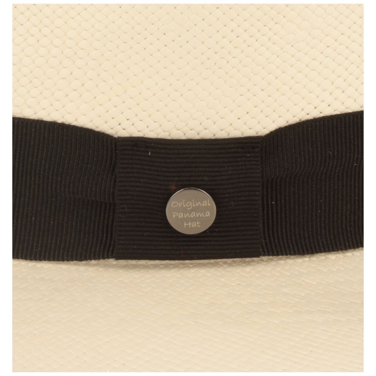 Breiter Strohhut feiner original Panama Ripsband-Garnitur und Hut UV-Schutz weiß 50+ mit