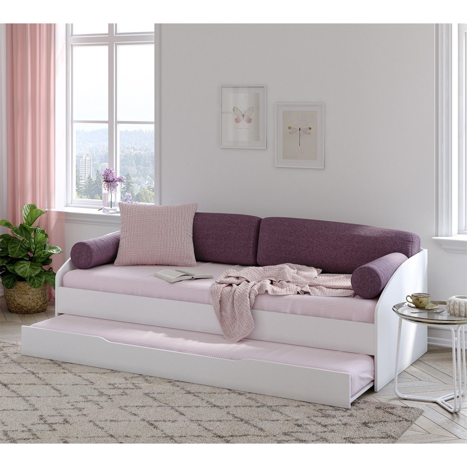 HTI-Living Sofabett Kinderbett mit Pink Ausziehbett