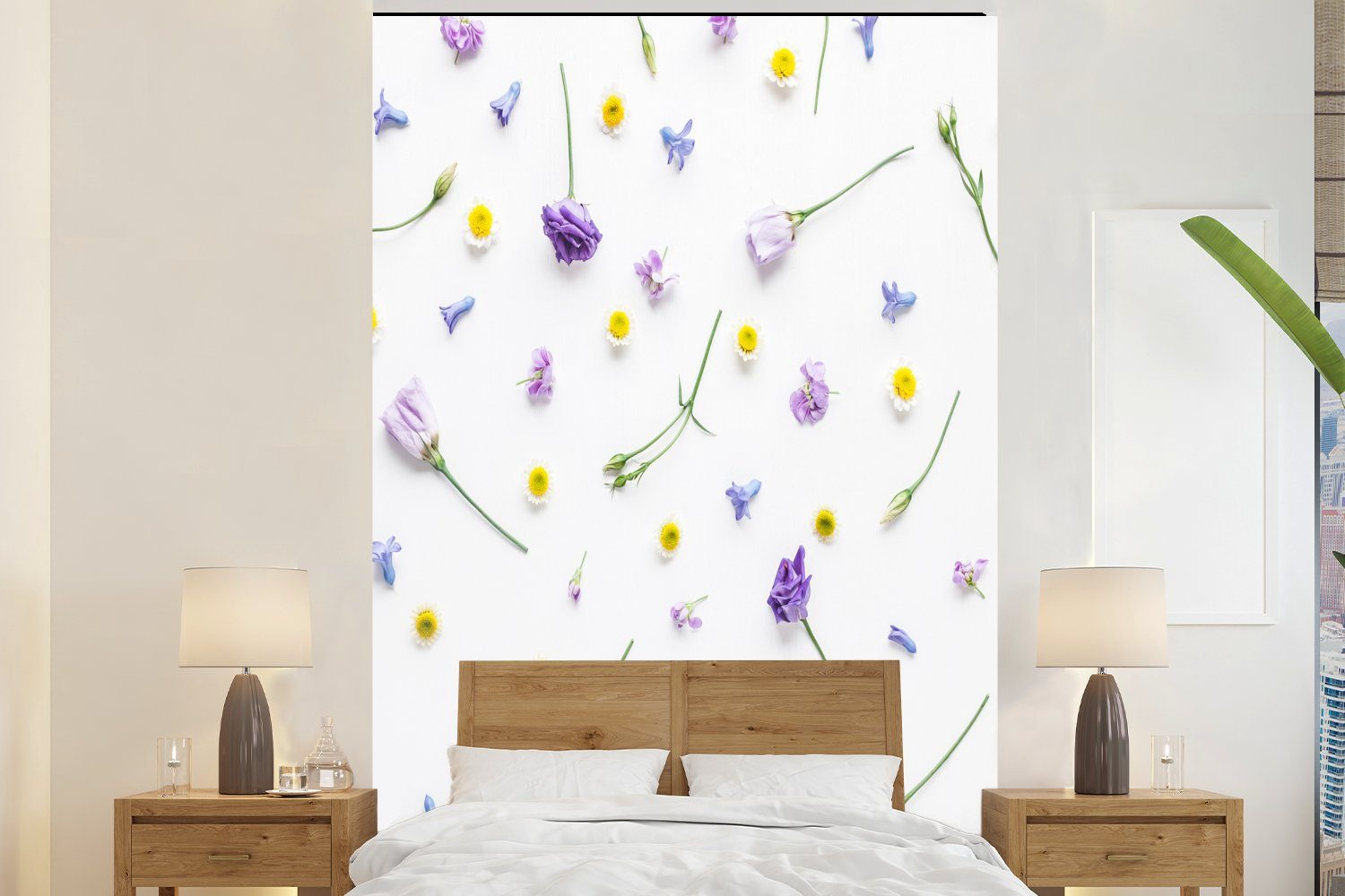 MuchoWow Fototapete Blumen - Collage - Pastell, Matt, bedruckt, (3 St), Montagefertig Vinyl Tapete für Wohnzimmer, Wandtapete