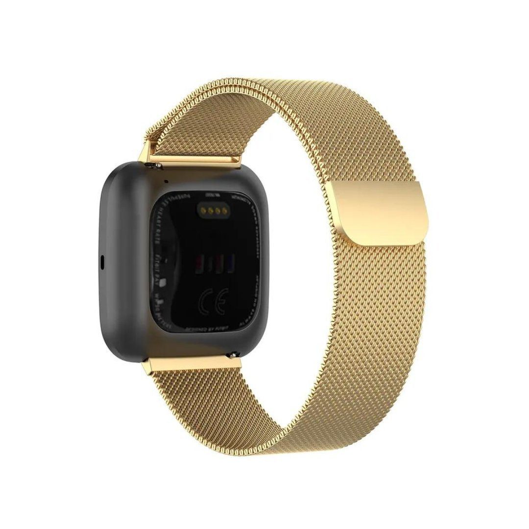 SmartUP Uhrenarmband Für Fitbit stufenlos Design, Atmungaktiv, Edelstahl Armband zeitloses Magnetisches Milanese, 2 Gold Versa verstellbar