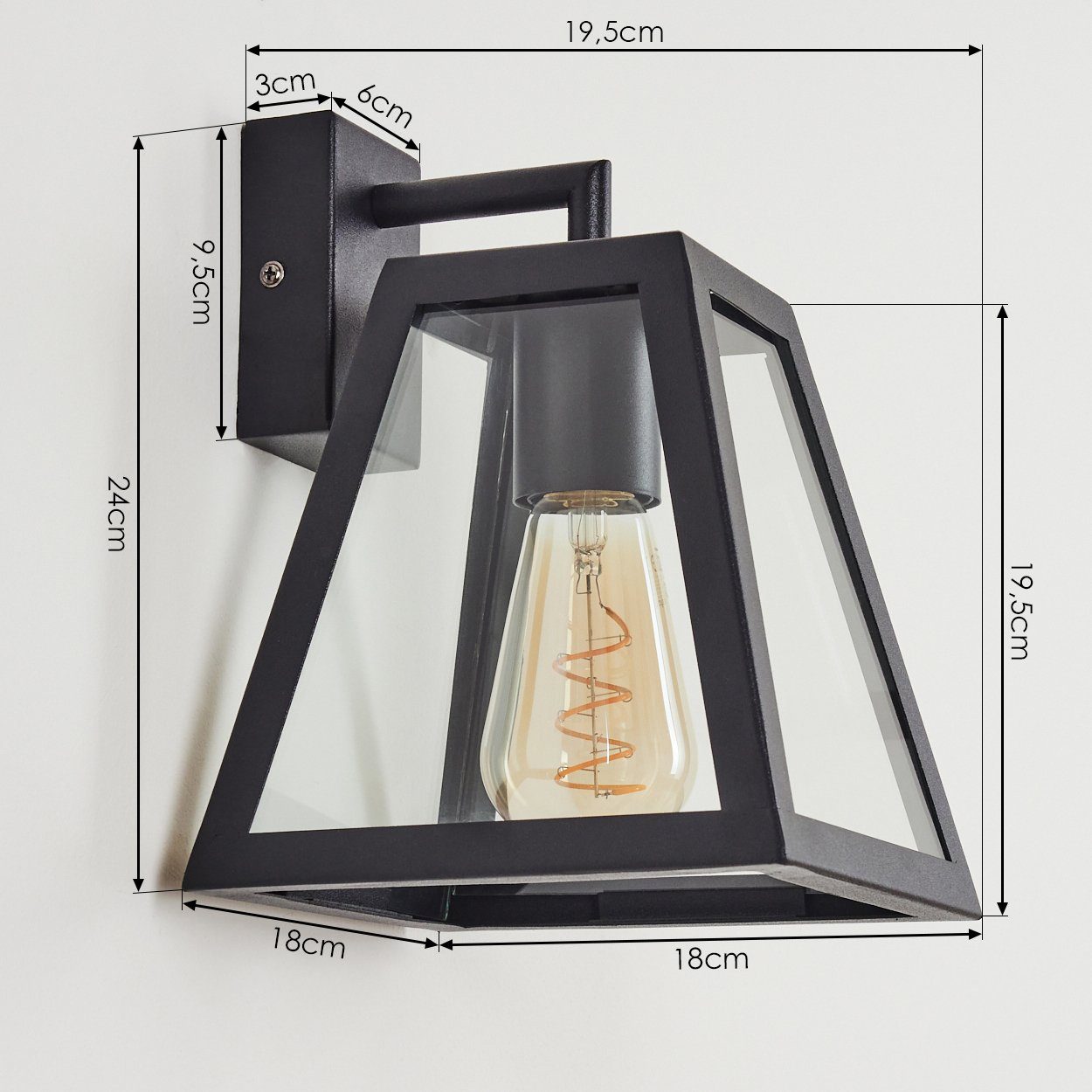 Wandleuchte Schwarz/Klar, Wandspot Leuchtmittel, 1xE27, der in moderne Wandlampe ohne hofstein Metall/Glas Wand aus an tollem Gitter-Optik Lichteffekt mit in »Sarmeola«