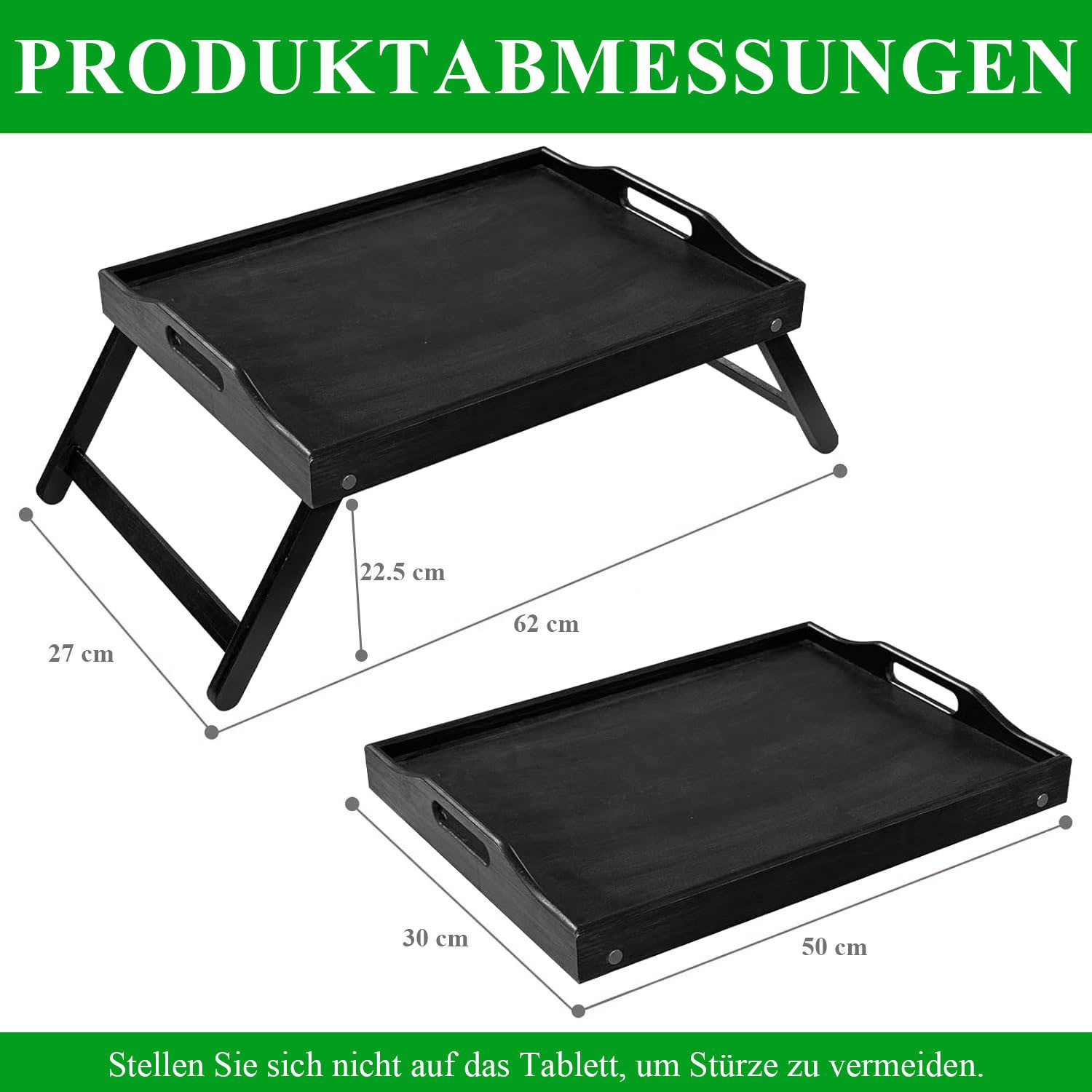 HEYHIPPO Tabletttisch Bambus-Betttisch mit klappbaren Beinen,Serviertablett & Laptop-Tablett (Ein Tisch, Laptop-Tisch mit Griff – ideal für Homeoffice und entspanntes Arbeiten), Klapptisch für Sofa/Bett – platzsparend & vielseitig 50×30×22,5 cm