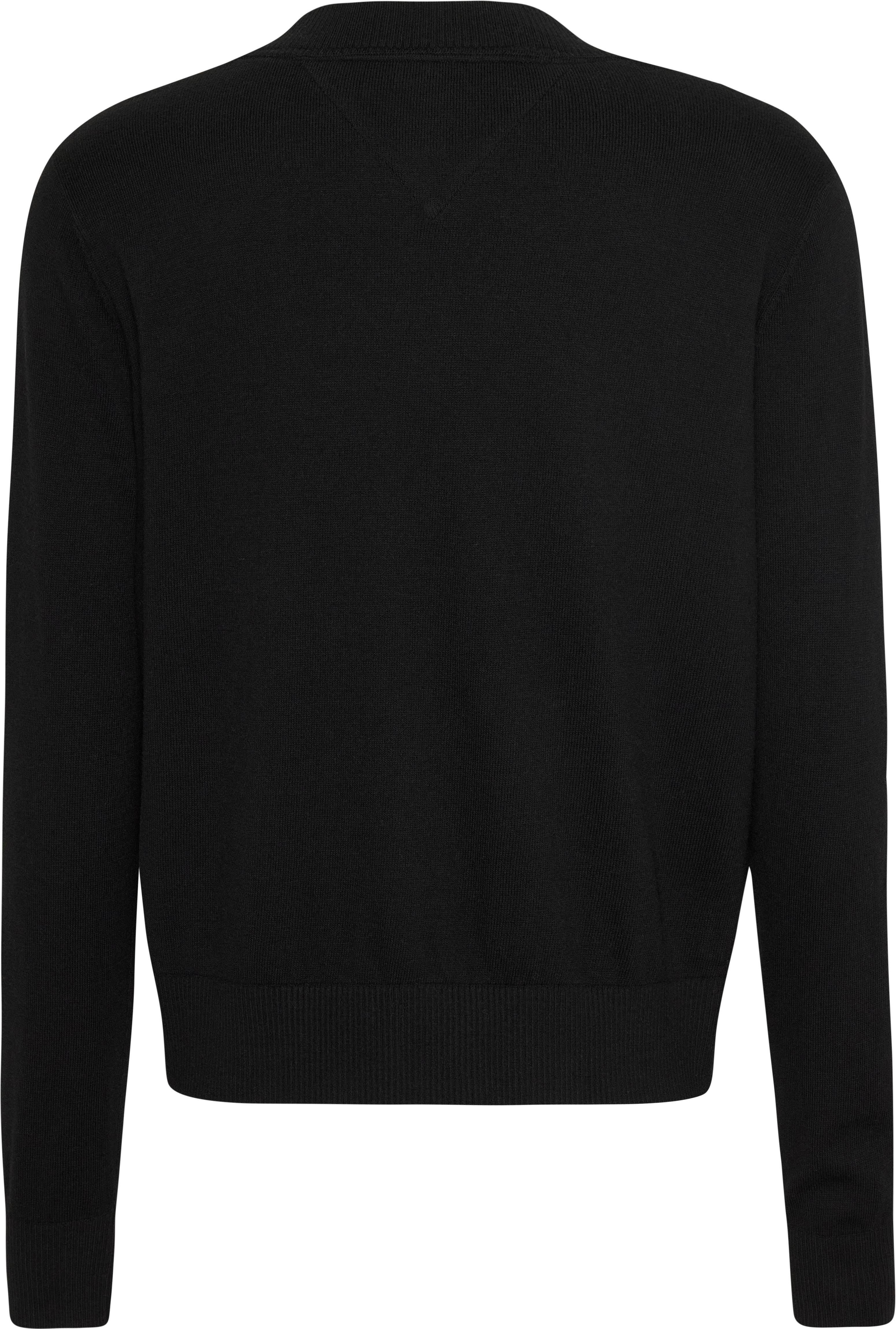 Tommy Jeans V-Ausschnitt-Pullover VNECK Markenlabel Jeans TJW mit SWEATER Tommy ESSENTIAL Black