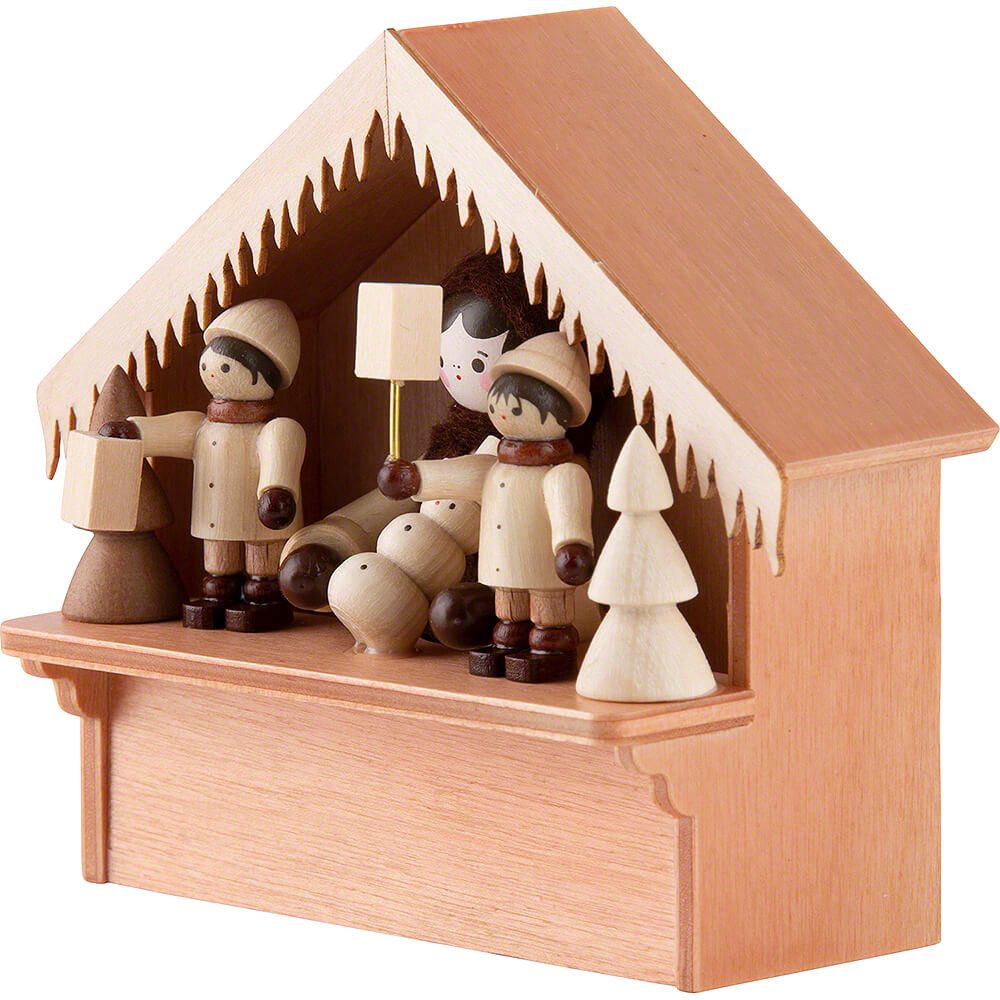 Volkskunstwerkstatt Romy Thiel Dekofigur Weihnachtsmarktbude Marktstand Laternenkinder mit Thiel-Figur (8cm) vo