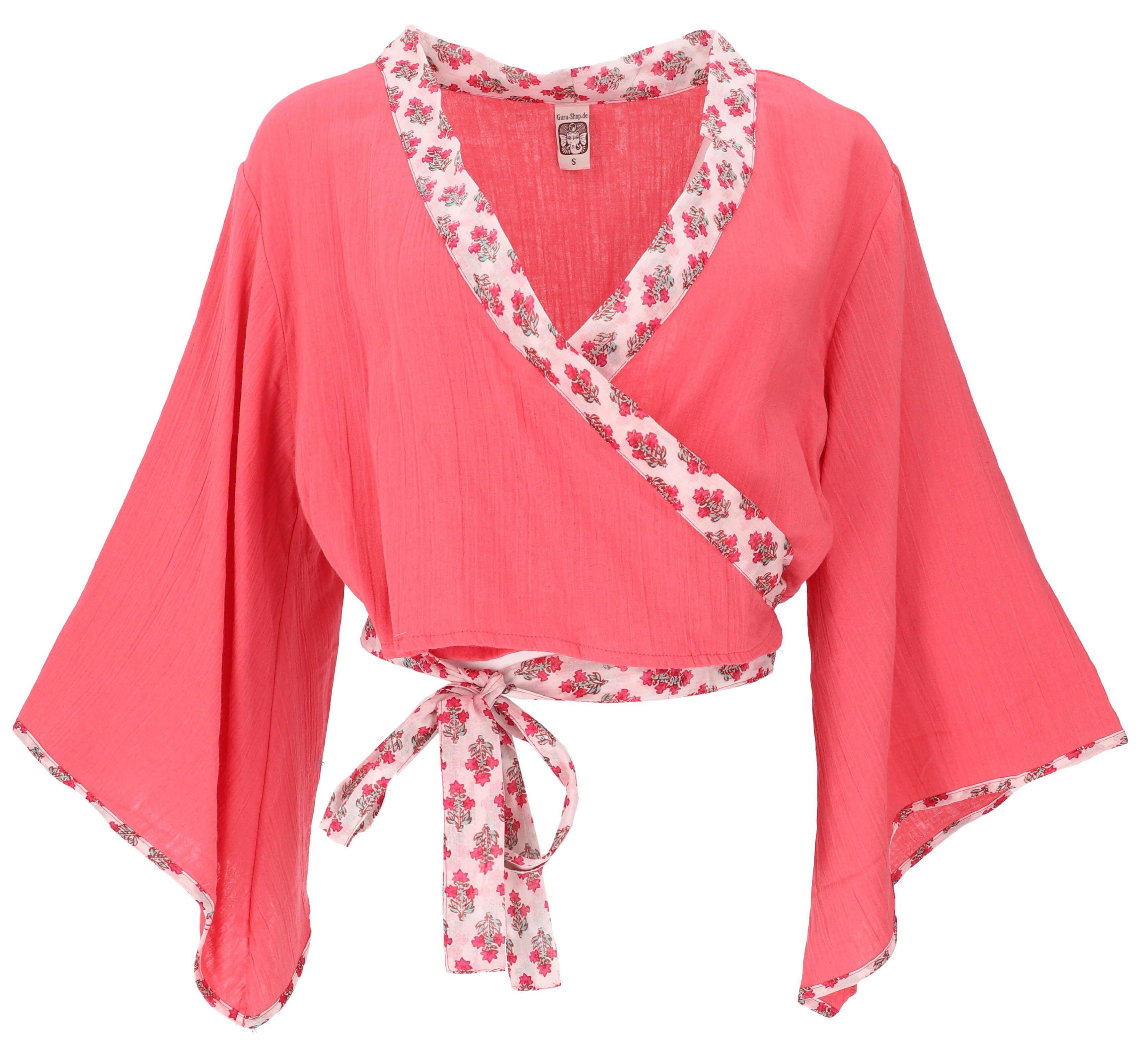 Guru-Shop Longbluse Kurztop, Boho Blusentop, Musselin Wickeltop,.. alternative Bekleidung