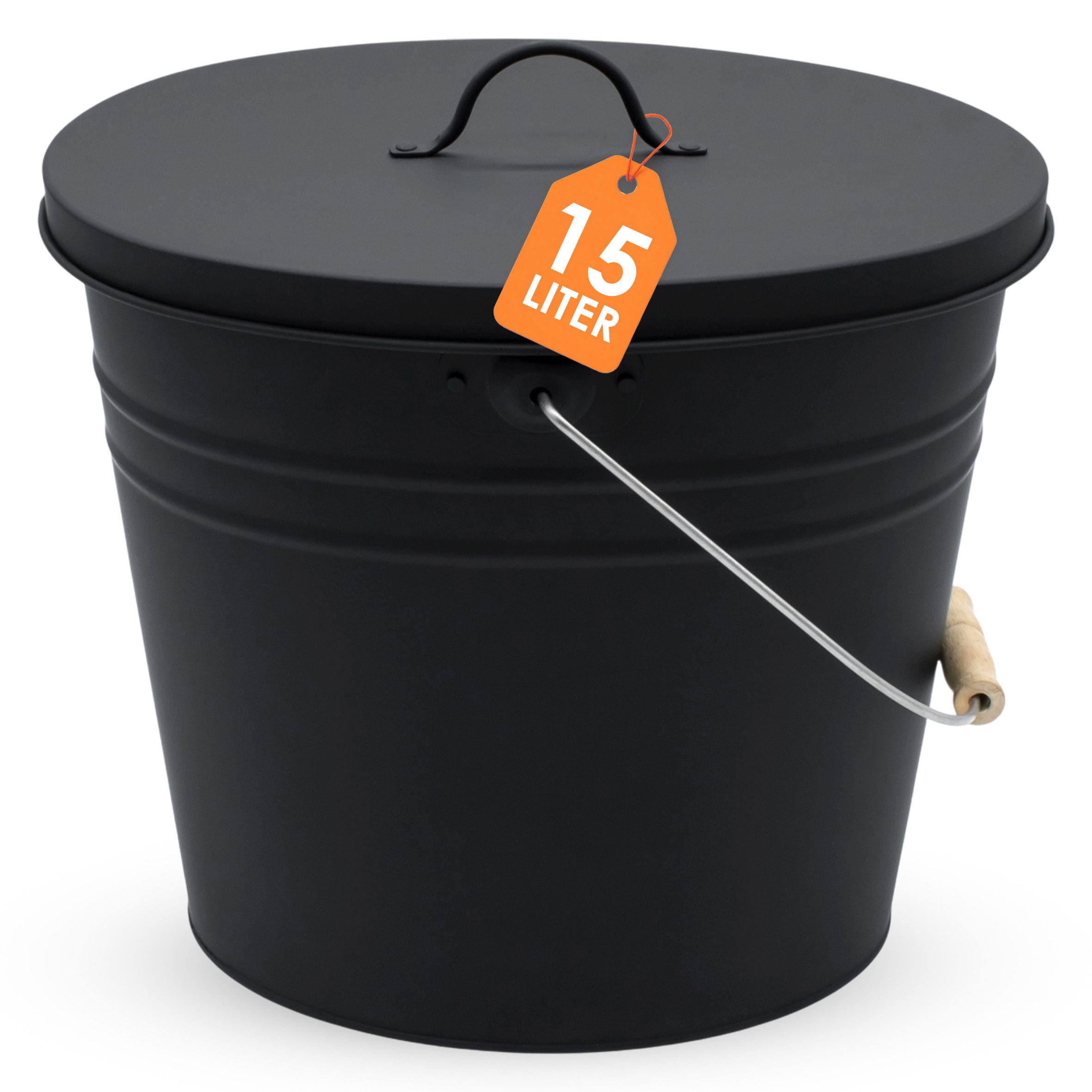 Spetebo Übertopf Deko Zinkeimer Oval mit Holzgriff und Deckel 15 L - schwarz (Anzahl, 1 St., Stück), inklusive fixierbarem Deckel