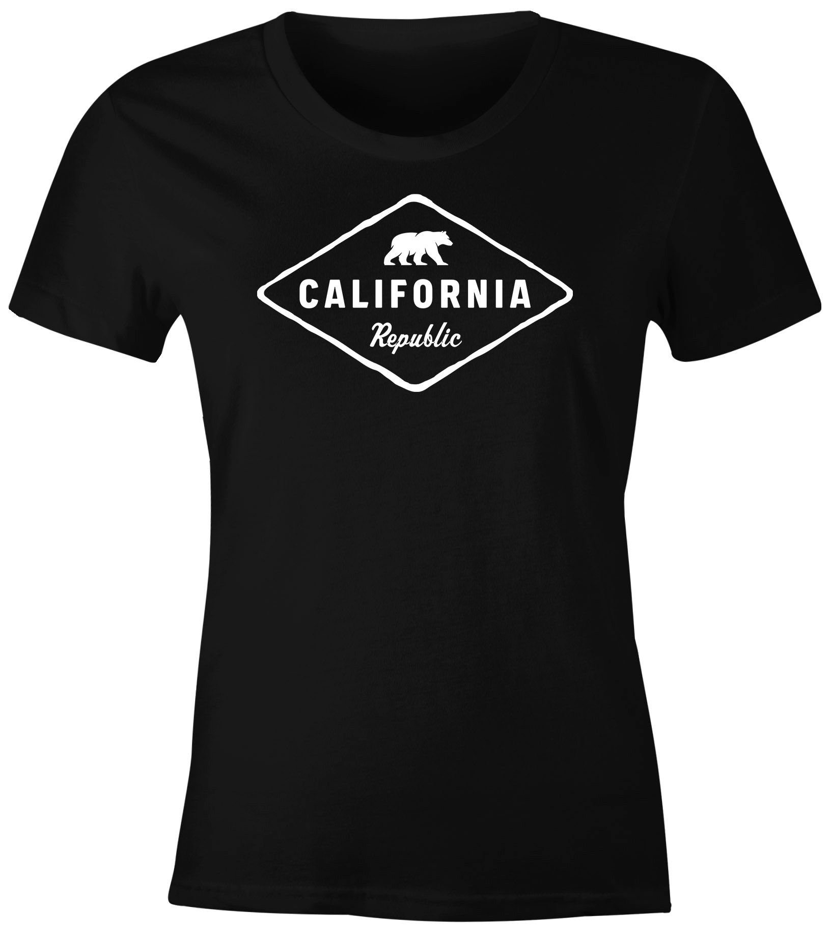 Print-Shirt Damen T-Shirt California Republic Bear Badge Bär Sunshine State USA Fashion Streetstyle Slim Fit Neverless®