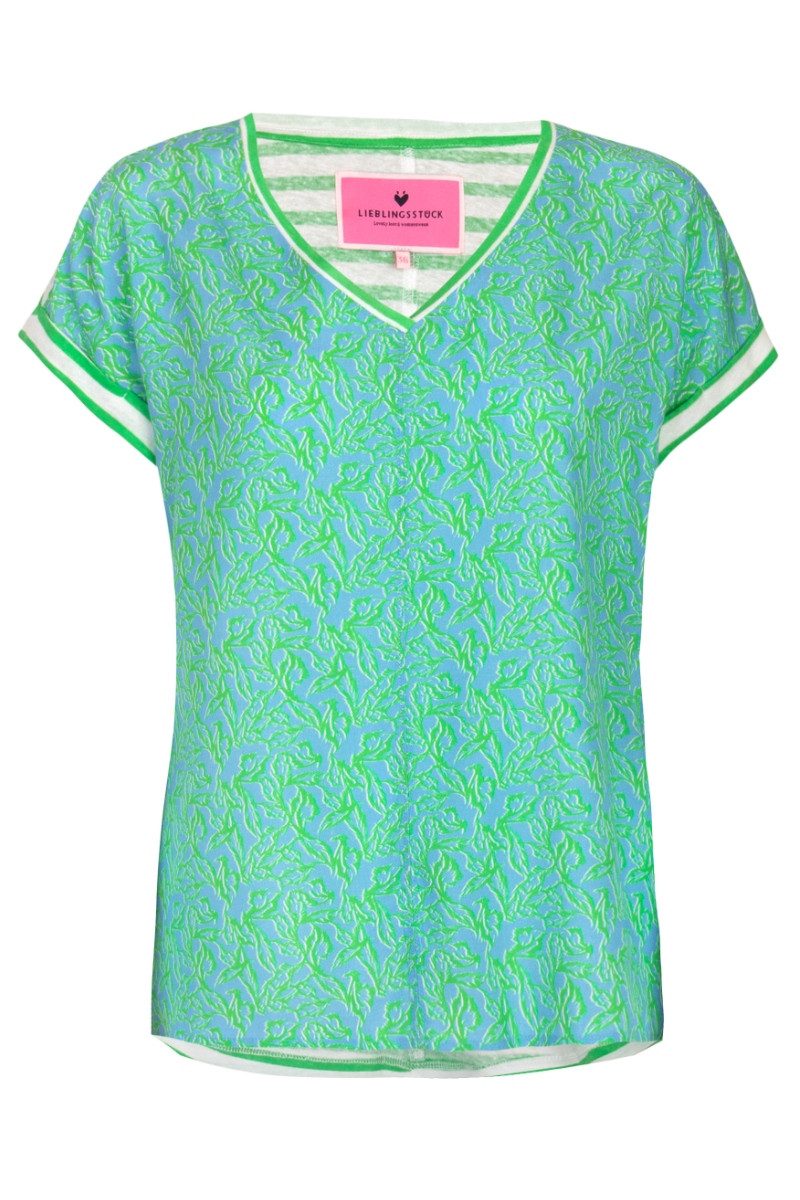 Trachtenshirt Shirt Damen - CALENA - spring green/hellblau/weiß