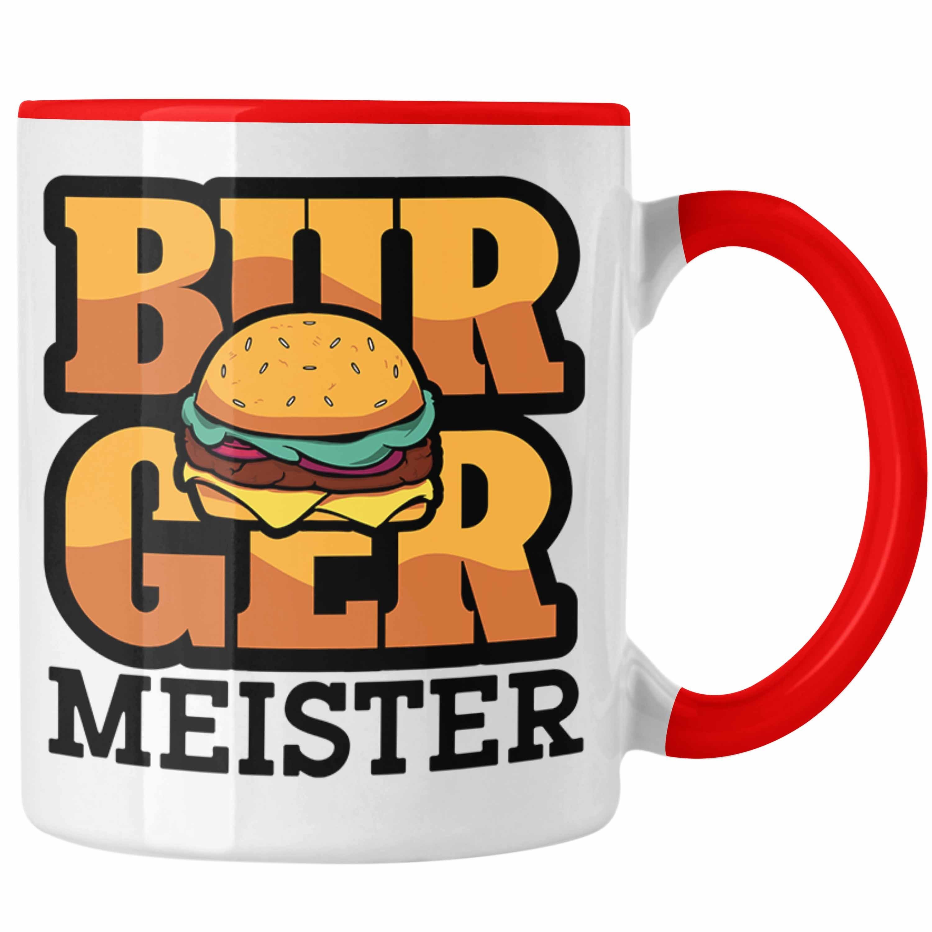 Trendation Tasse Burger Meister Tasse Geschenk Spruch Grillen Sommer Burger Liebhaber G Rot