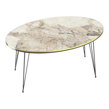 en.casa Couchtisch, »Hirtshals« 41 x 90 x 50 cm ovale Tischplatte Marmor, weiß / Gold