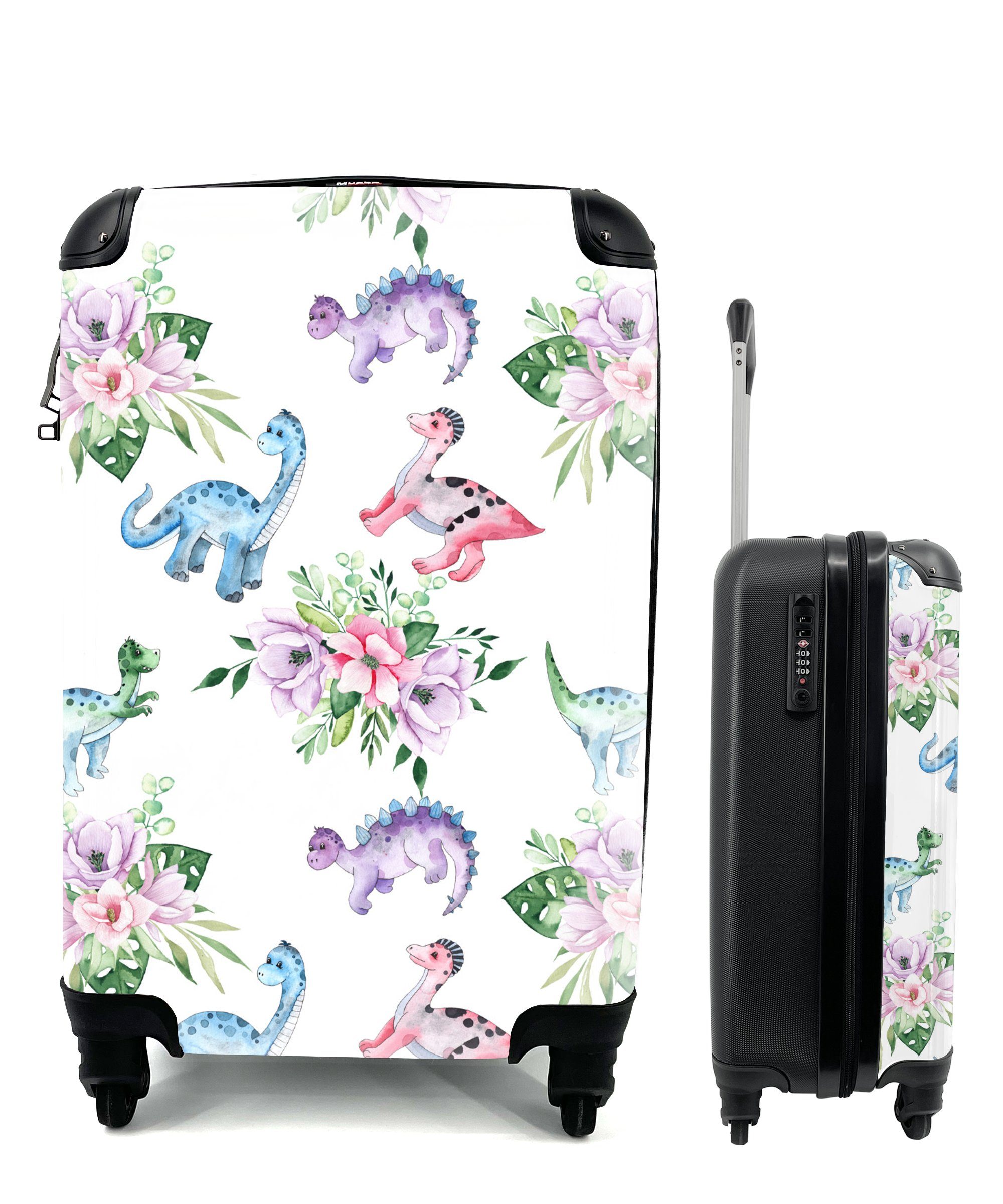 Handgepäck Reisetasche Farben Rosa mit Kinder, Kinder Dinosaurier für Handgepäckkoffer - - 4 Rollen, - Reisekoffer Trolley, Ferien, MuchoWow Kinderzimmer rollen, - -