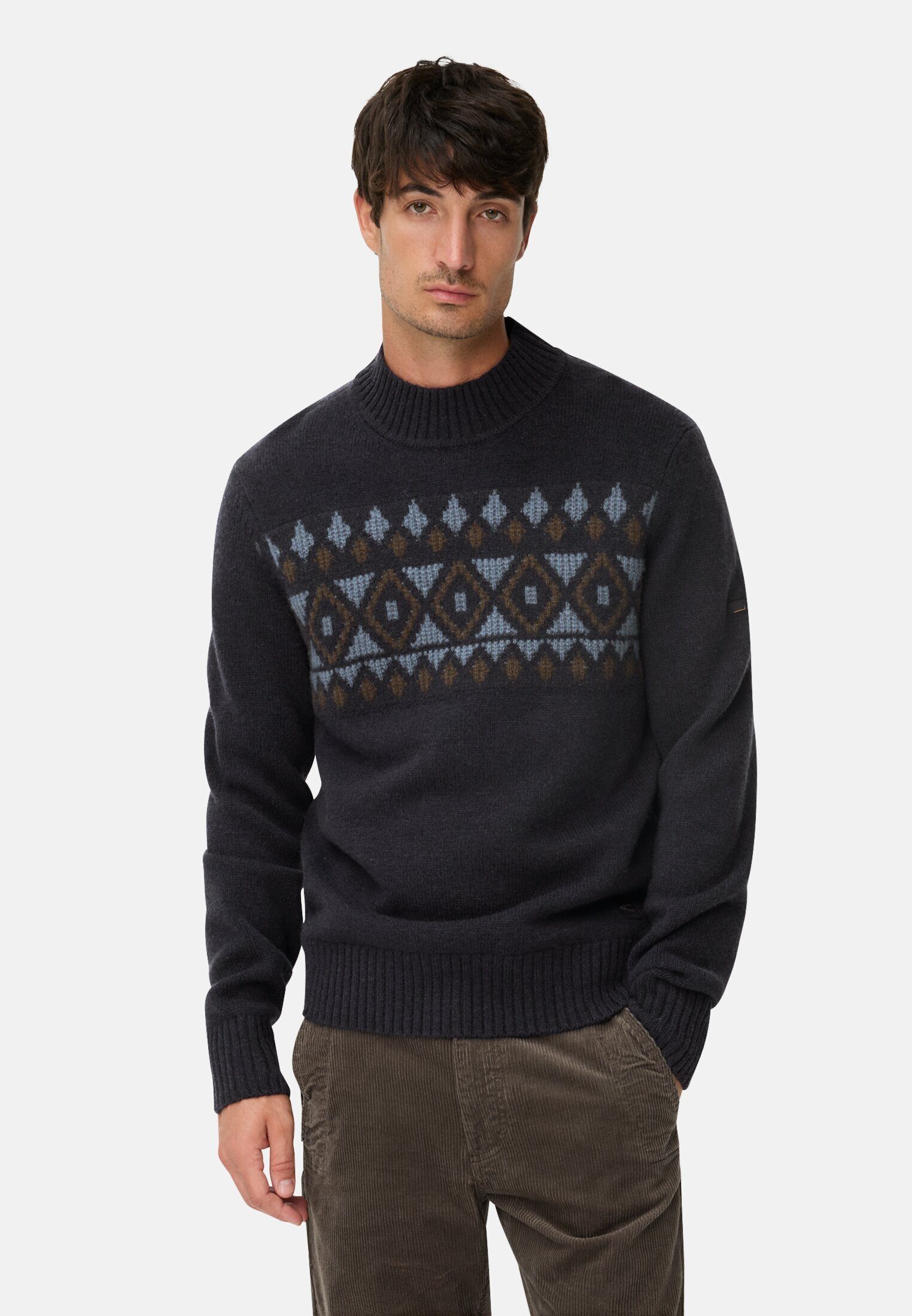 Strickpullover aus reiner Wolle Langarm Stehkragen