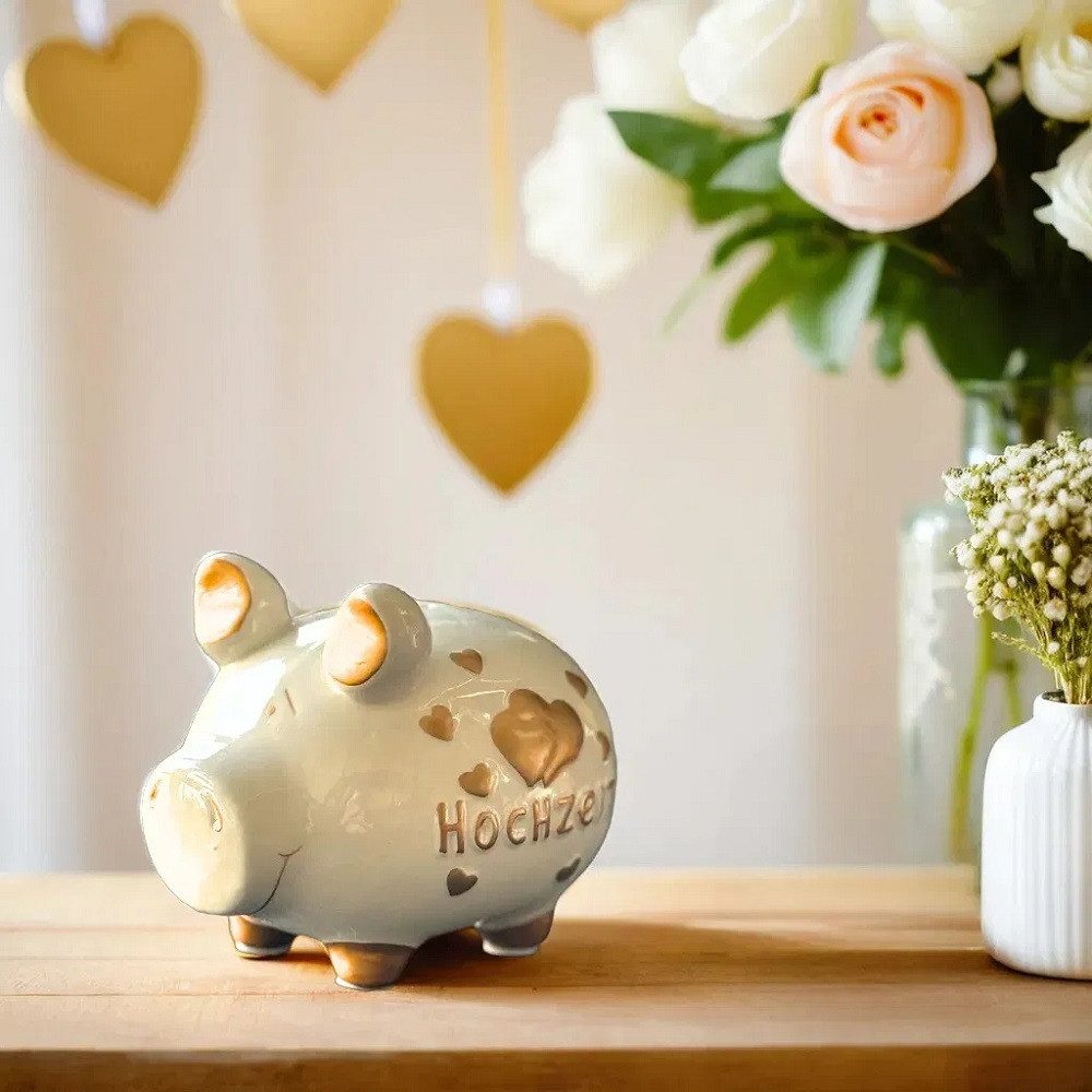 Wurm Spardose Sparschwein 'Hochzeit' weiß gold (B/H/T) 17x15x15cm mittel