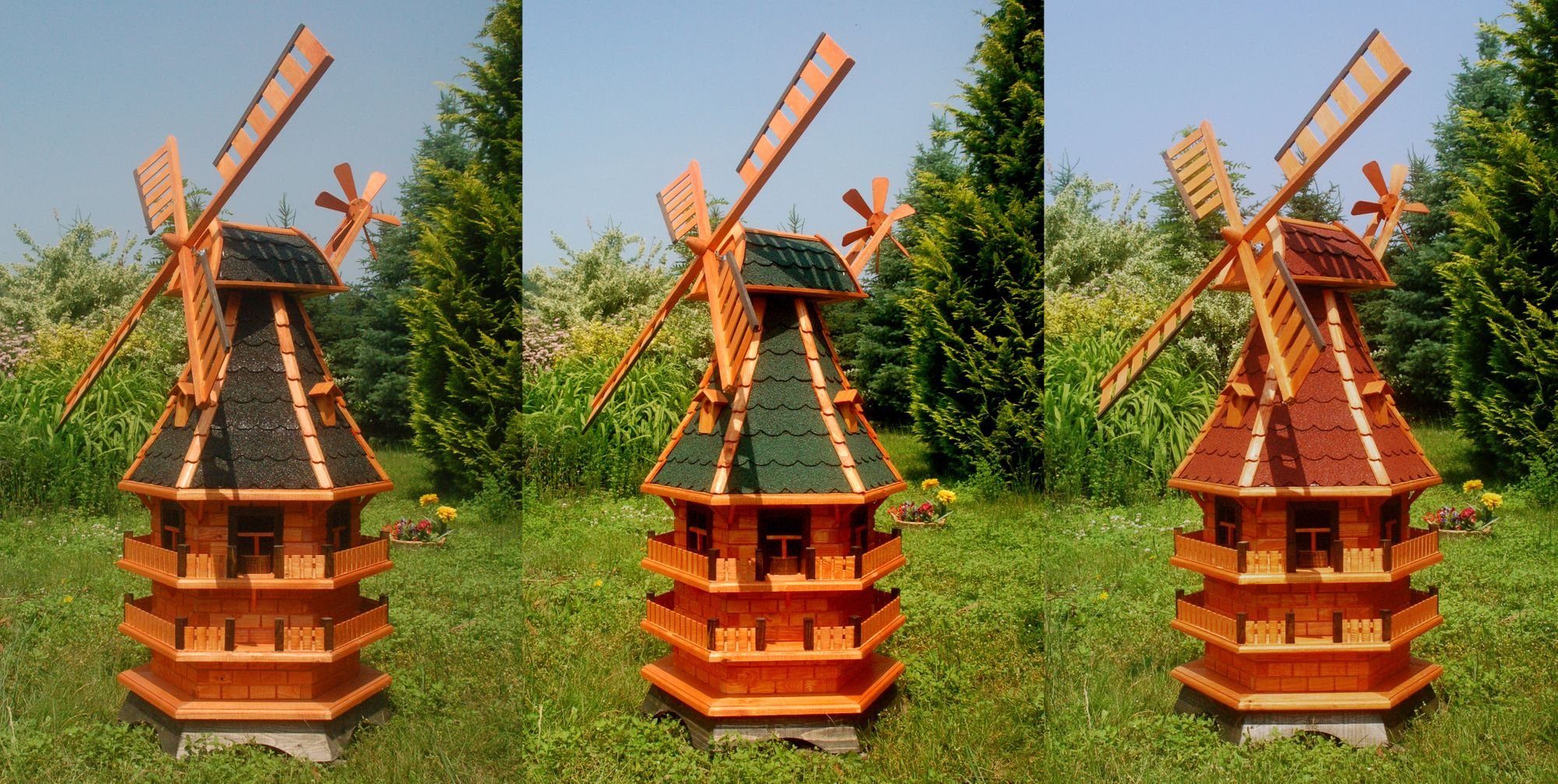 DSH DEKO SHOP HANNUSCH Gartenfigur - XL Höhe 1,5 Windmühle Rot Solar-Beleuchtung mit Meter