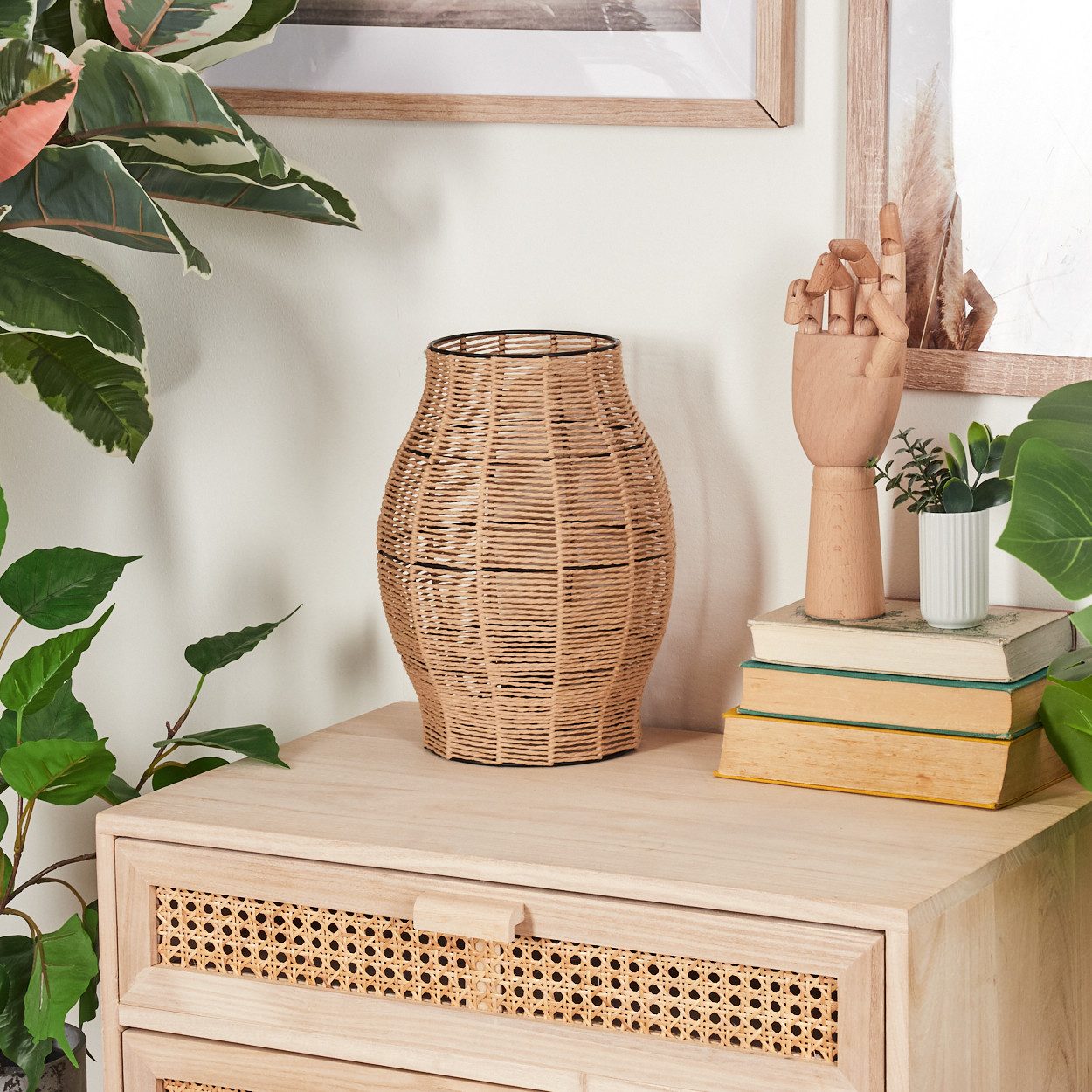 hofstein Tischleuchte Tischlampe aus Metall/Bast in Schwarz/Naturfarben, oh günstig online kaufen