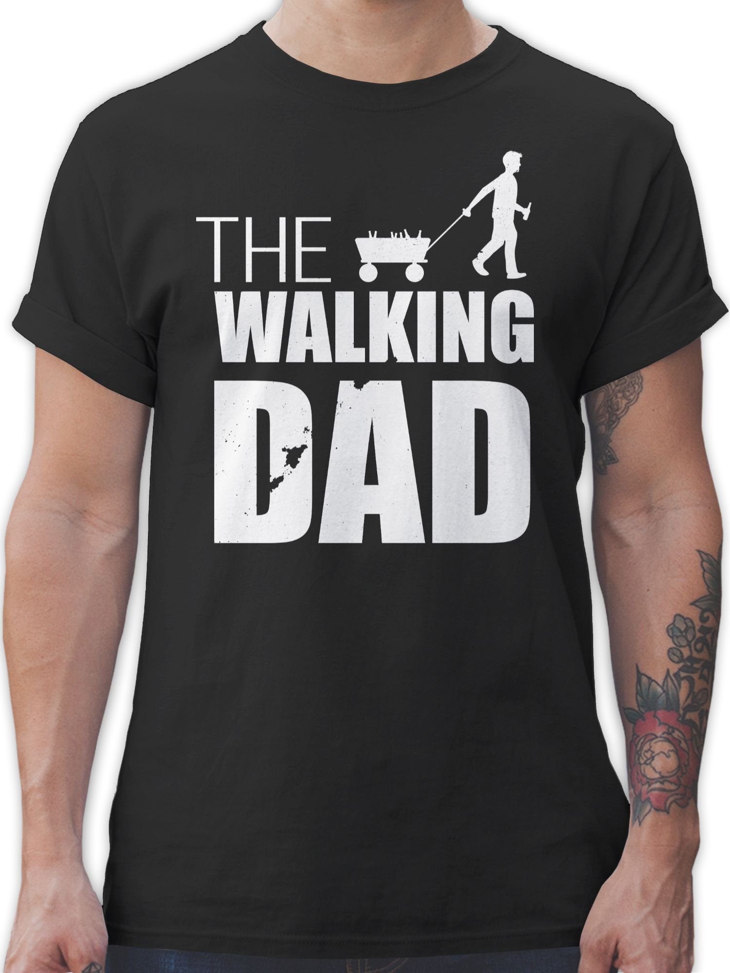 Walking Vatertag für Schwarz Papa Shirtracer Dad 1 The T-Shirt Bollerwagen Geschenk