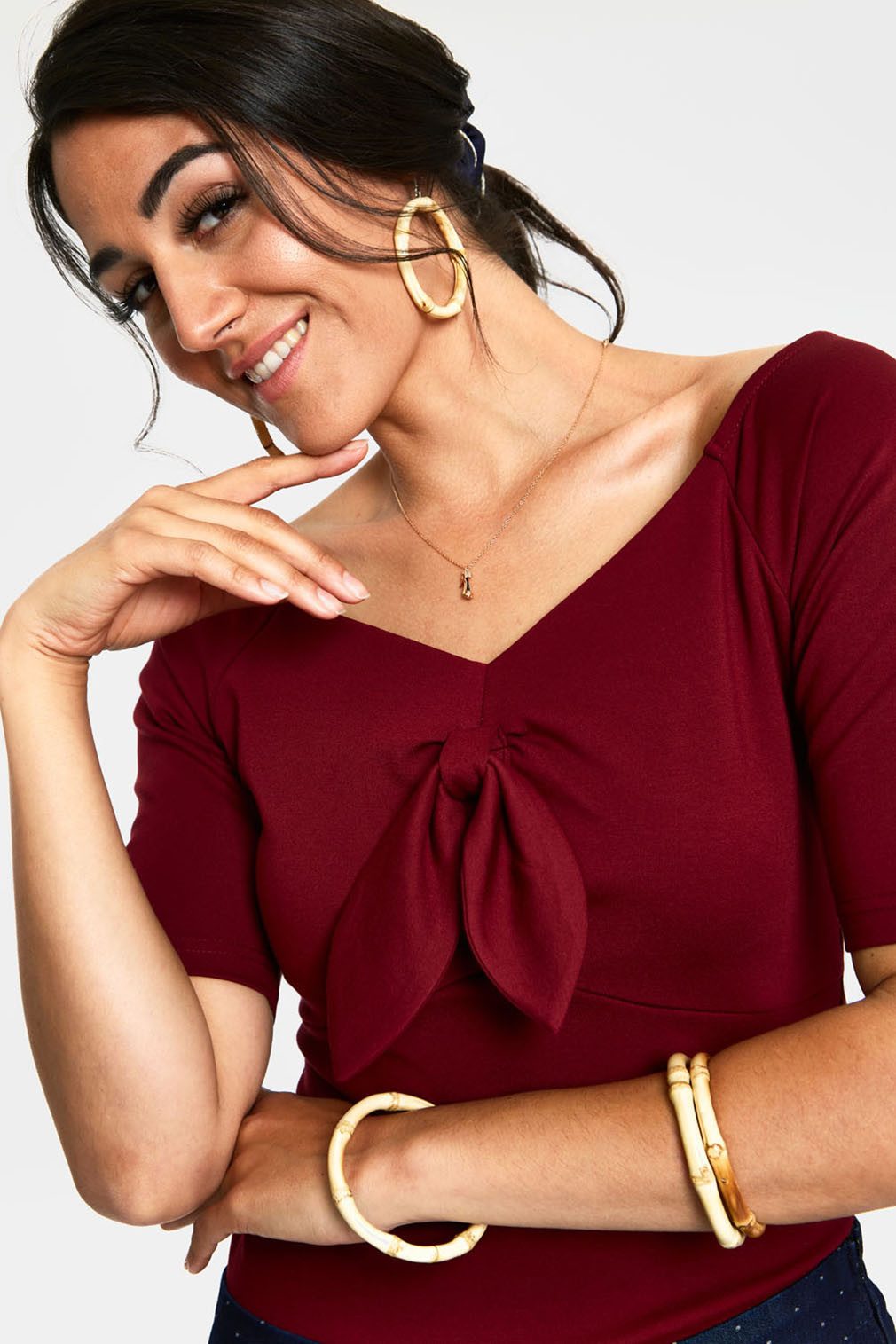 Voodoo Vixen Shirttop Anika Burgundy Oberteil Schluppenbluse Retro Vintage günstig online kaufen