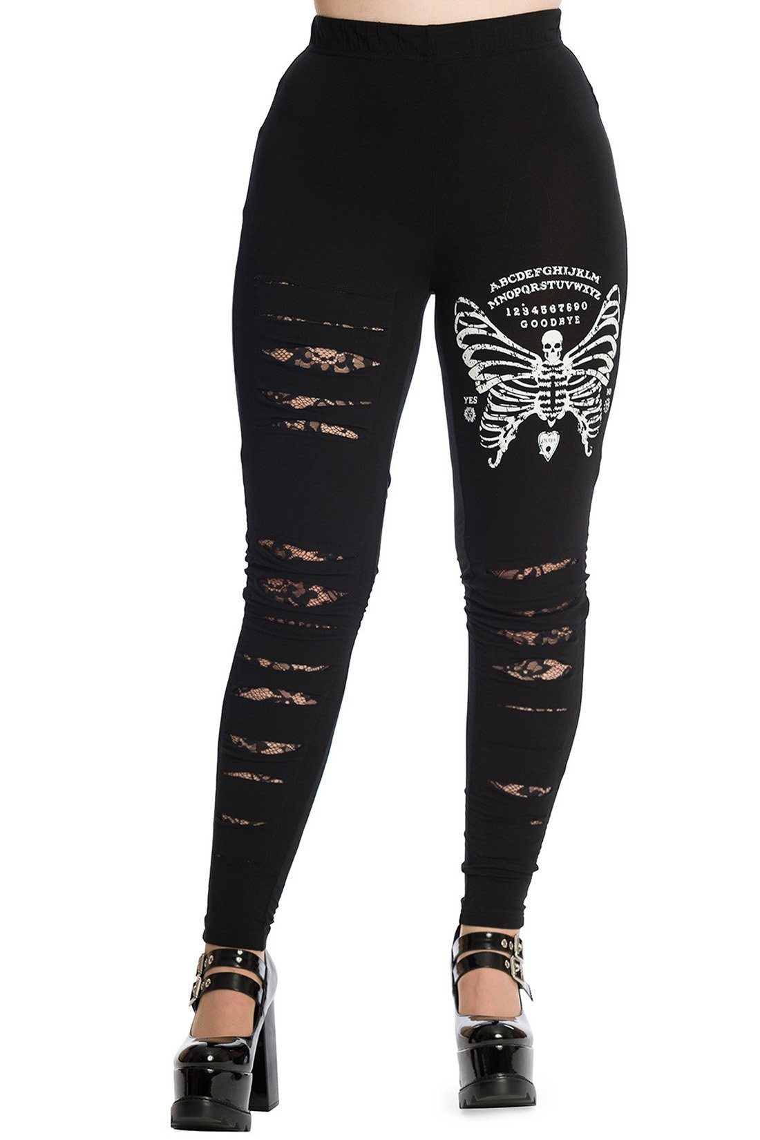 Banned Leggings Skeleton Butterfly Gothic Distressed Spitze